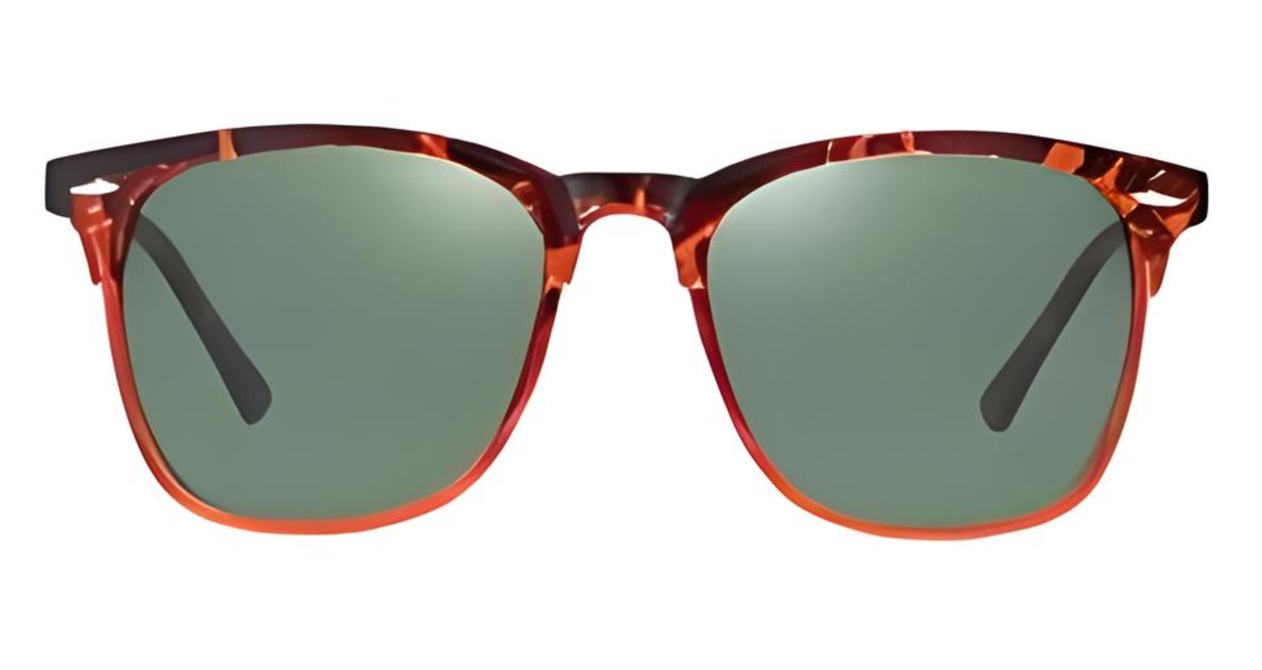 Missandtrendy Piccadilly wayfarer sunglasses with tortoiseshell orange frame and green lens front side view