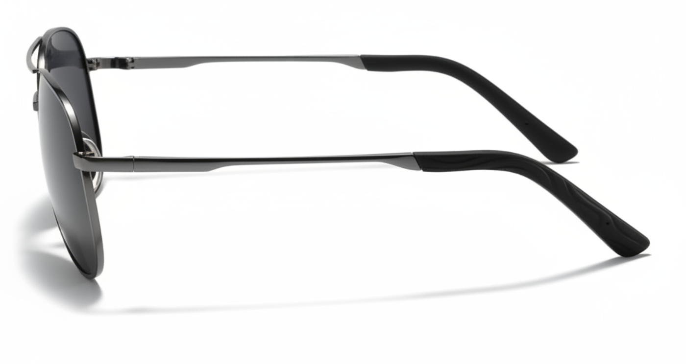 Missandtrendy Brighton aviator sunglasses with black metal frame and black lens 90º side view