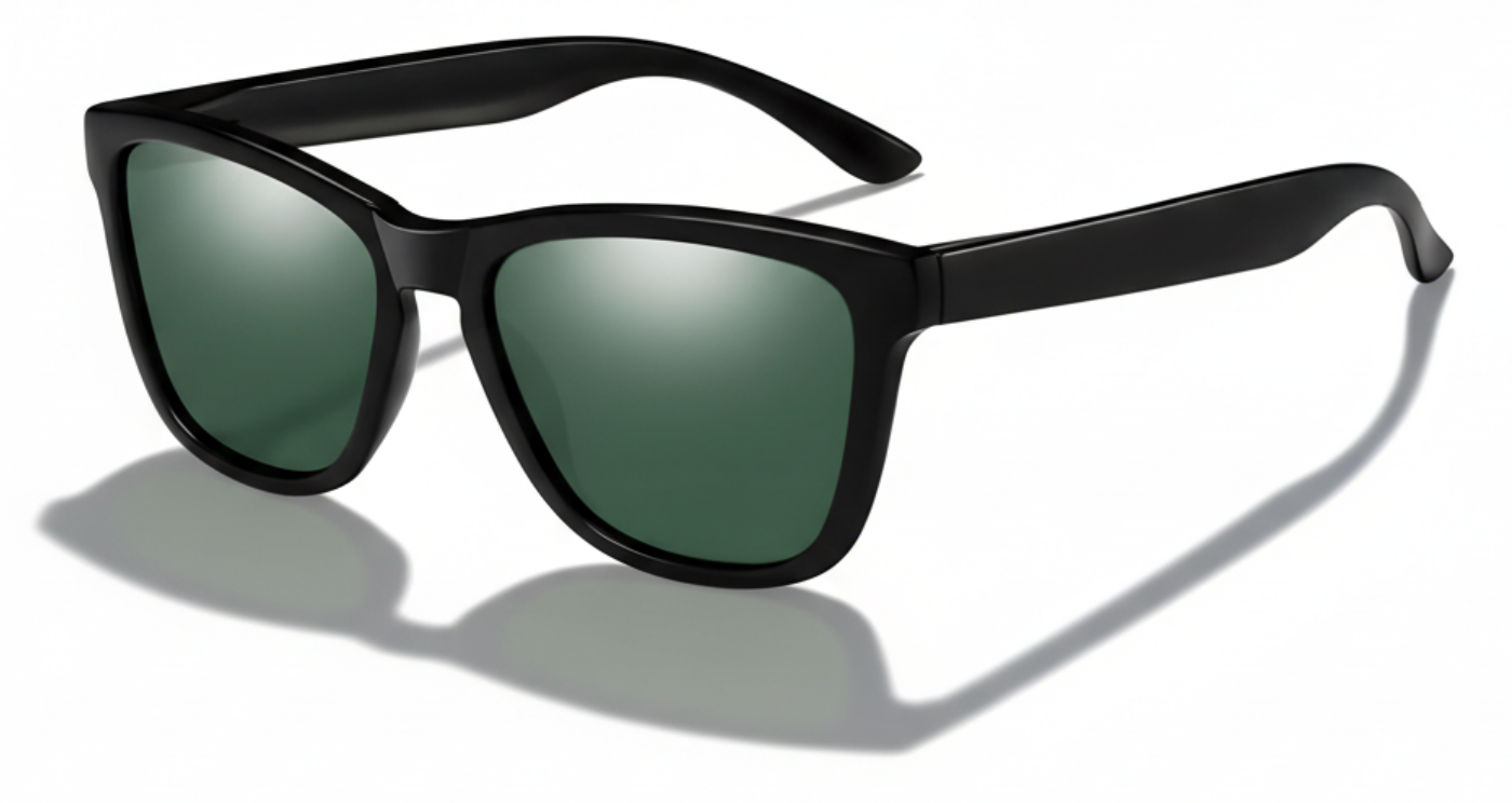 Missandtrendy camden wayfarer sunglasses with black frame and green lens 45º side view_01