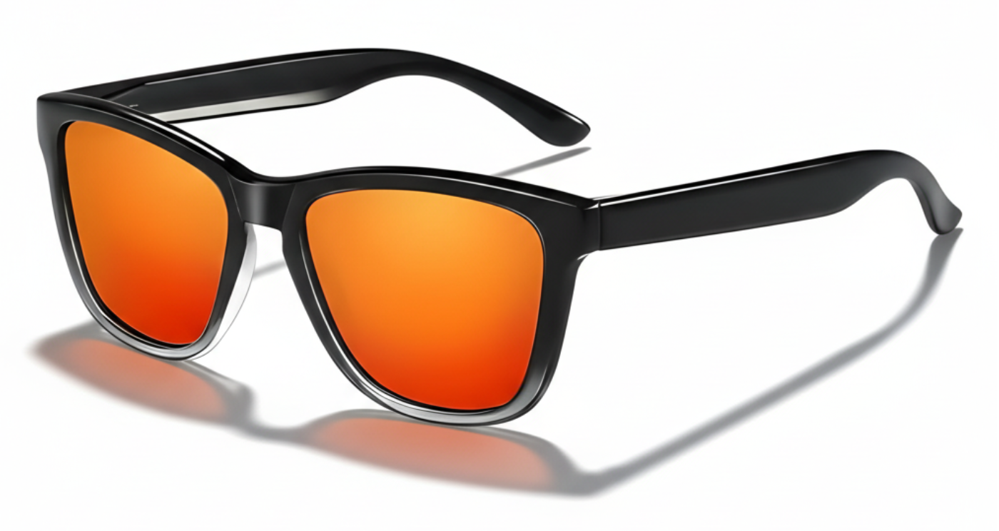 Missandtrendy camden wayfarer sunglasses with black frame and mirror orange lens 45º side view_01