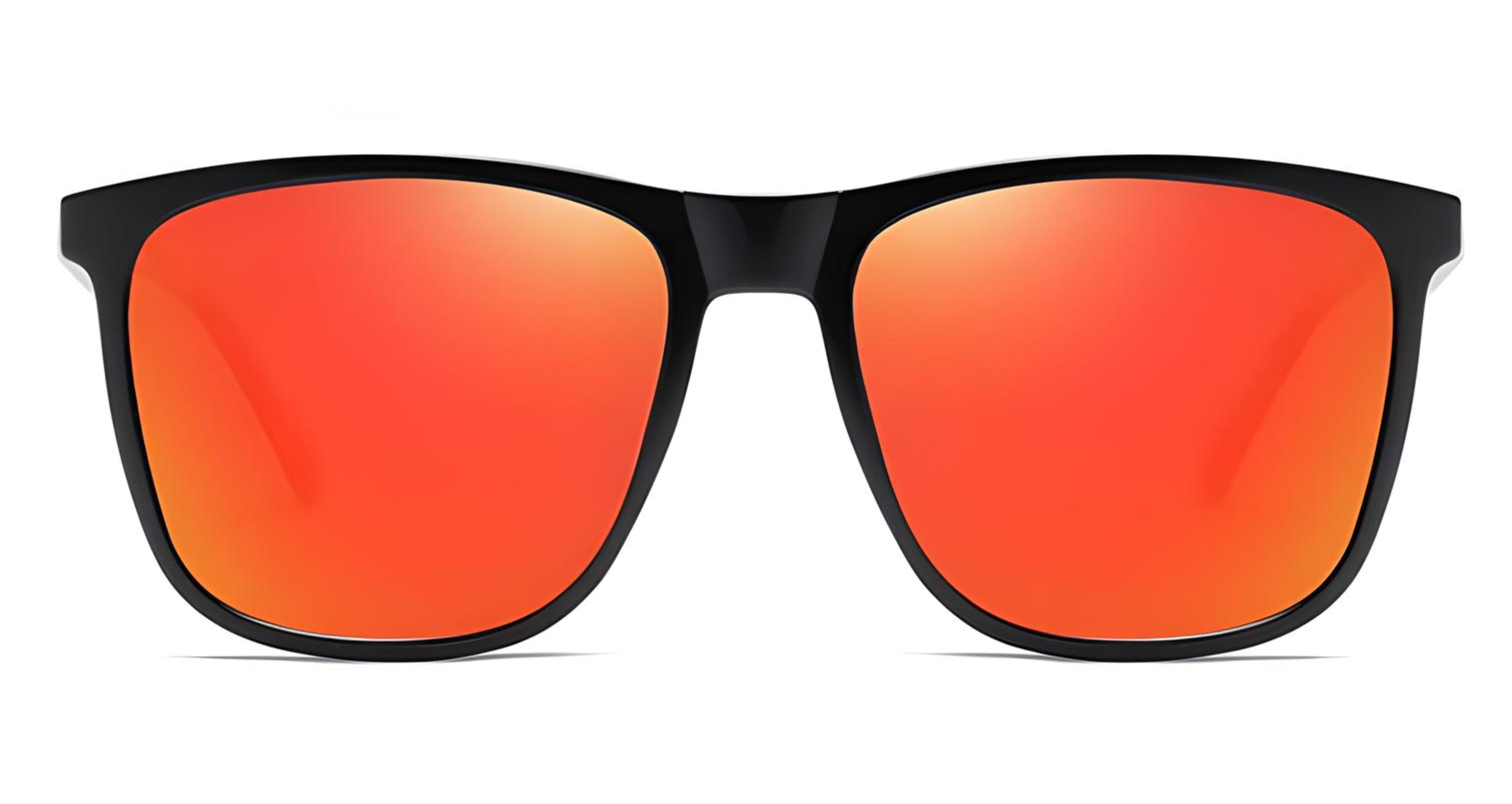 Missandtrendy soho square sunglasses with black frame and mirror orange lens front side view