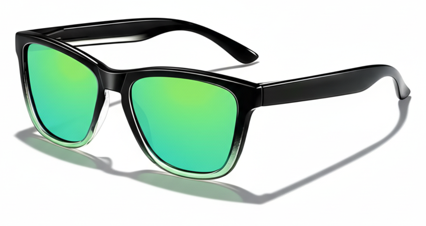 Missandtrendy camden wayfarer sunglasses with black gradient frame and green lens 45º side view_01