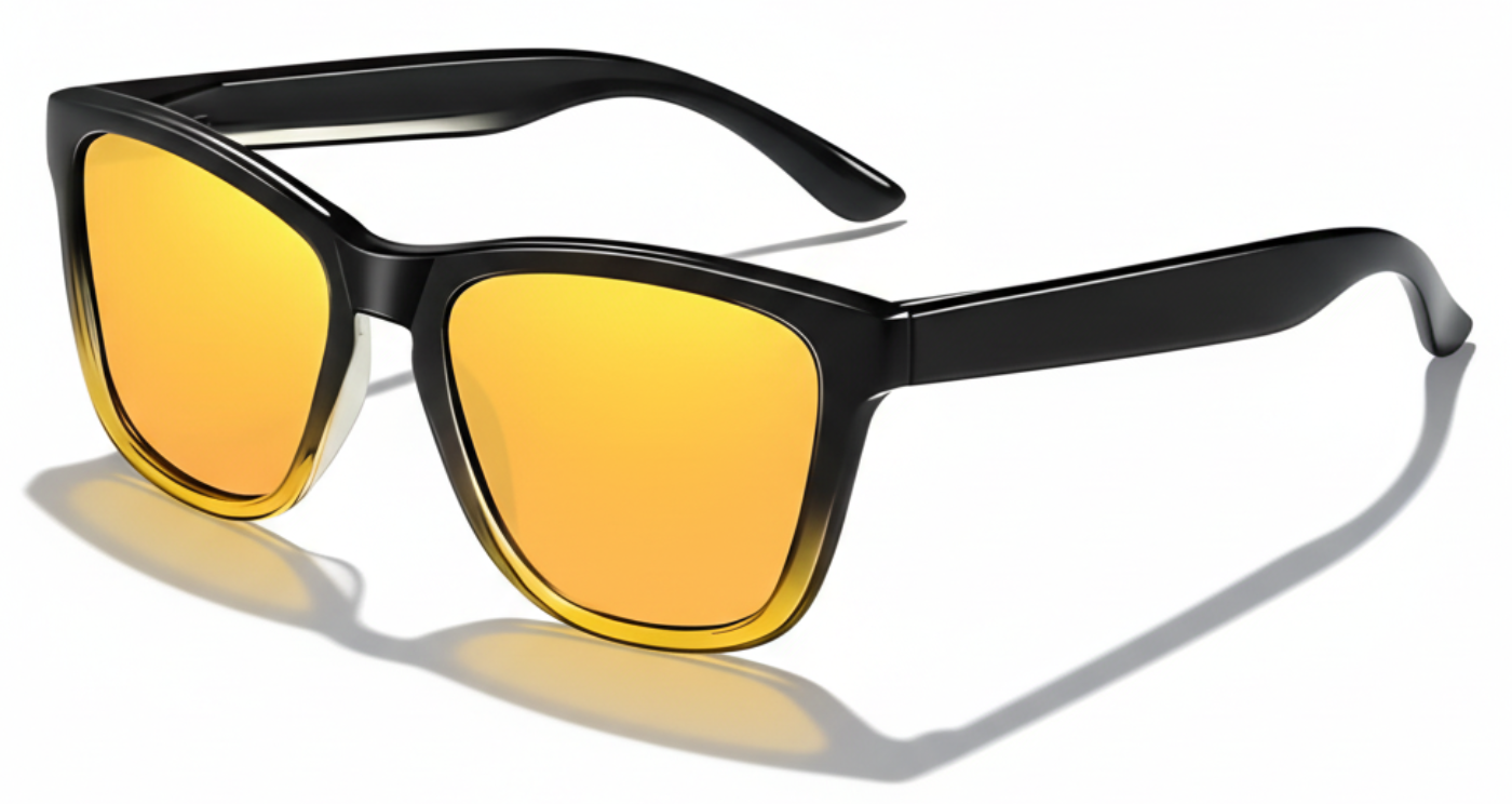 Missandtrendy camden wayfarer sunglasses with black gradient frame and mirror yellow lens 45º side view_01