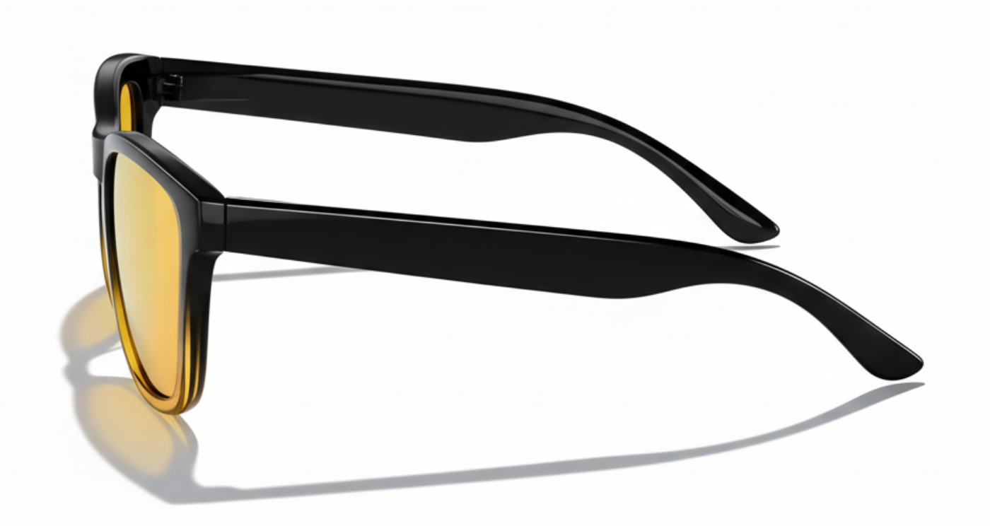 Missandtrendy camden wayfarer sunglasses with black gradient frame and mirror yellow lens 90º side view_01