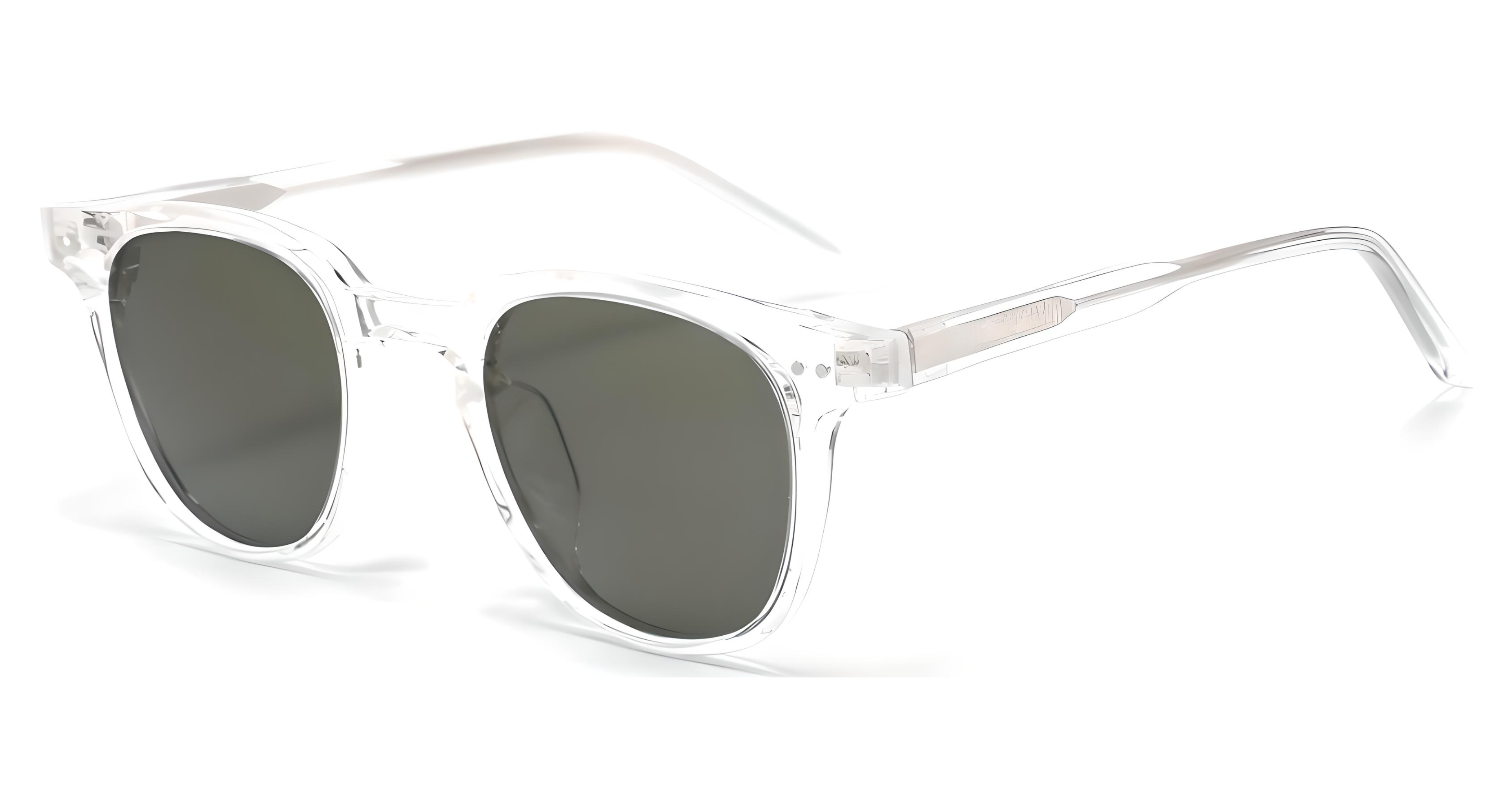 Missandtrendy candice round sunglasses with clear transparent frame and green lens 45º side view