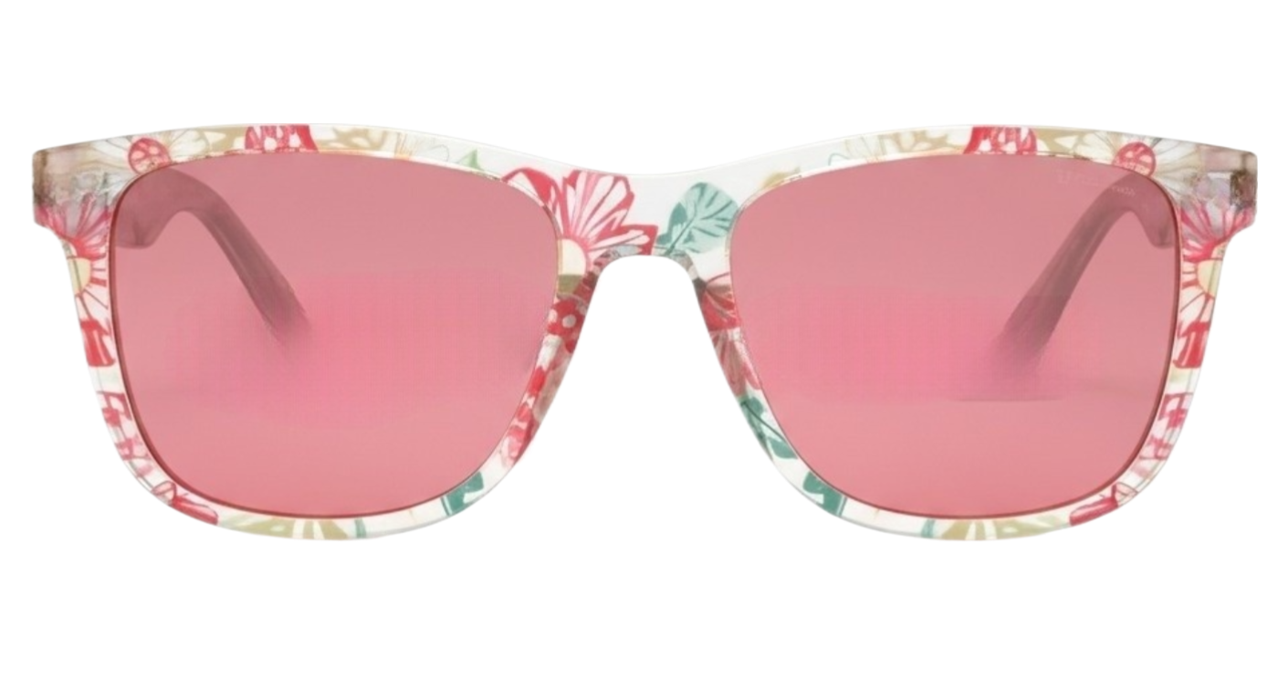 Missandtrendy dreamlike wayfarer sunglasses with flower pattern frame and pink lens 0º side view_flor pattern style