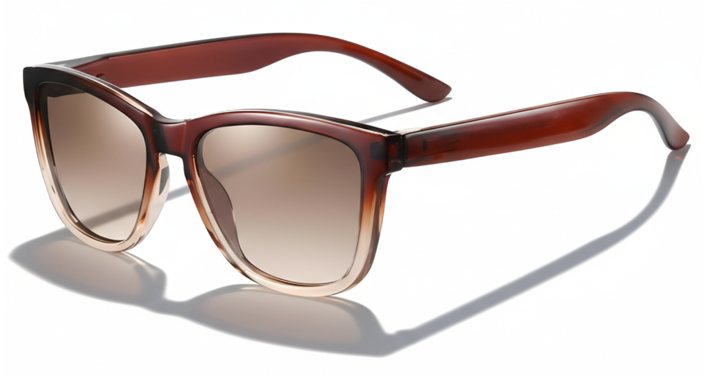 Missandtrendy rainbow wayfarer sunglasses with brown frame and gradient brown lens 45º side view