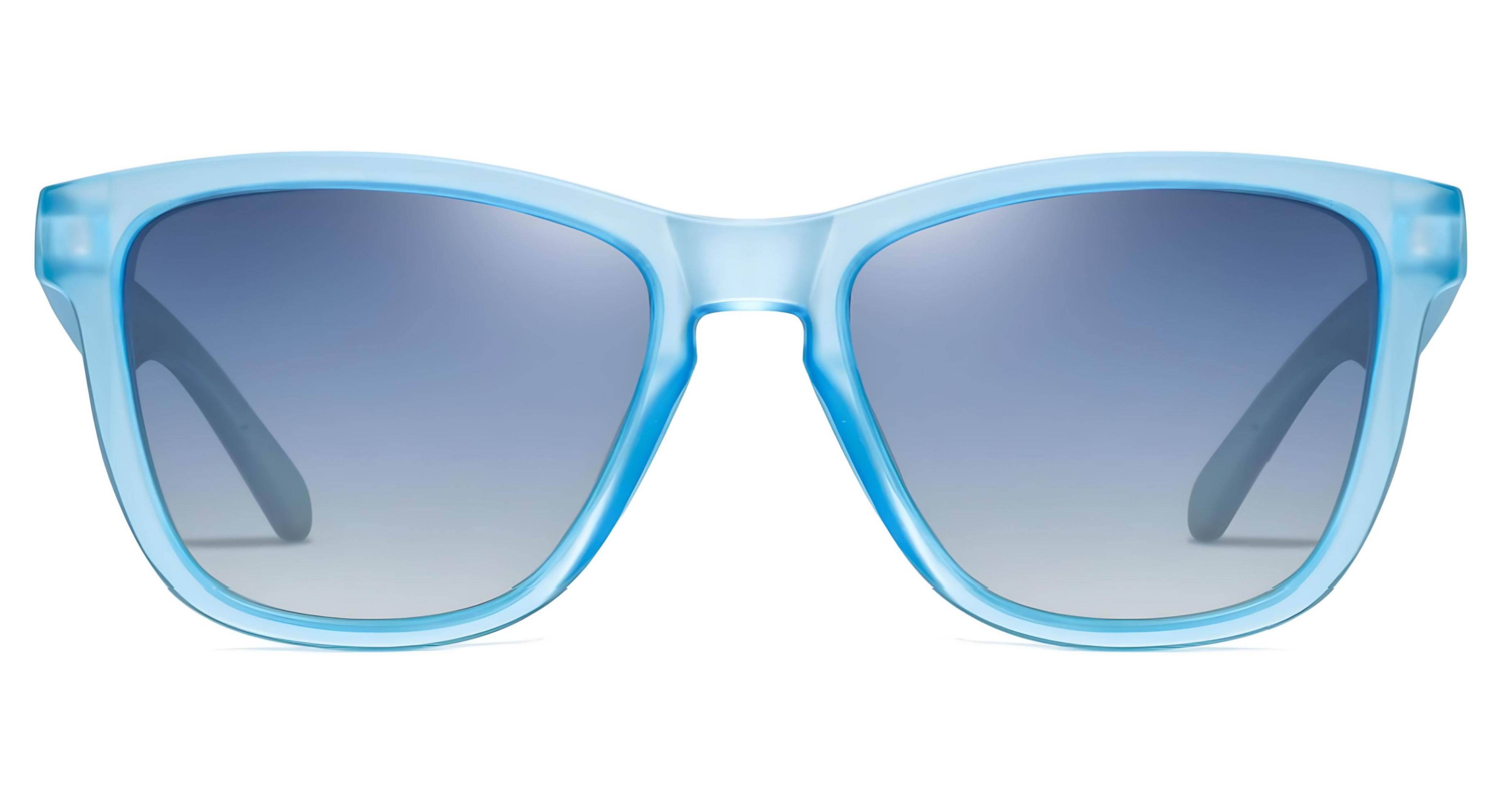 Missandtrendy rainbow wayfarer sunglasses with clear blue frame and blue lens front side view