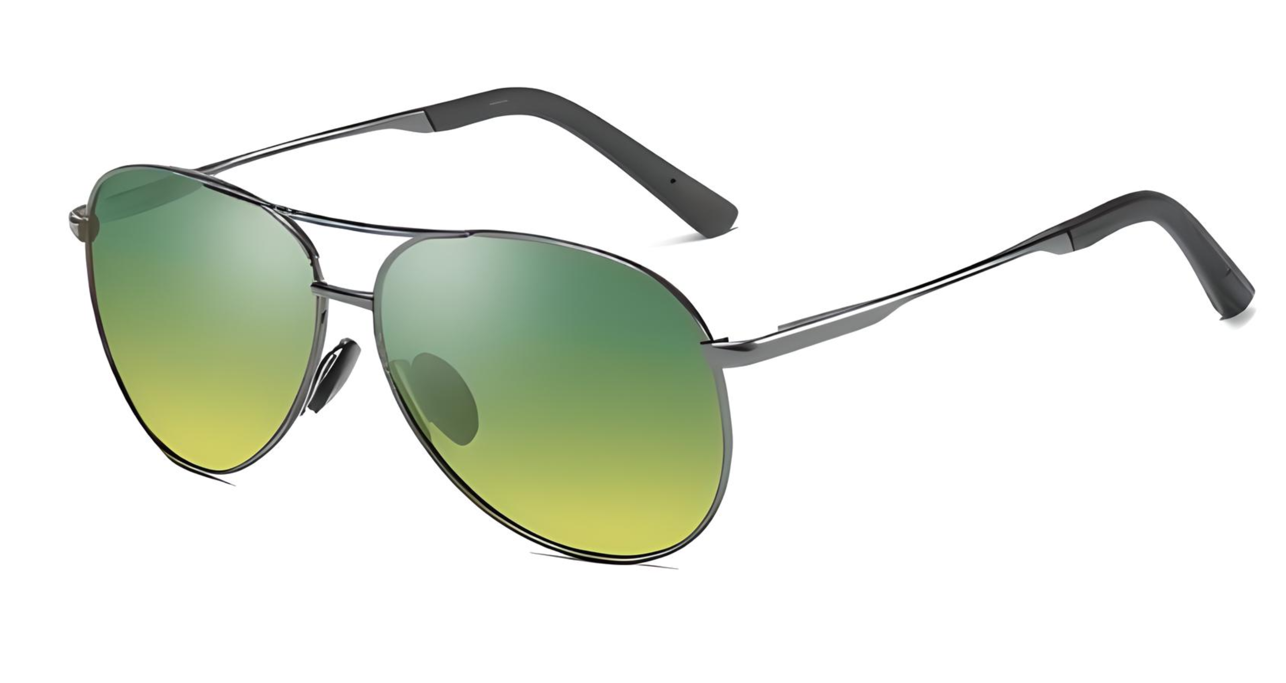 Missandtrendy retro aviator sunglasses with gunmetal metal frame and gradient green lens 45º side view