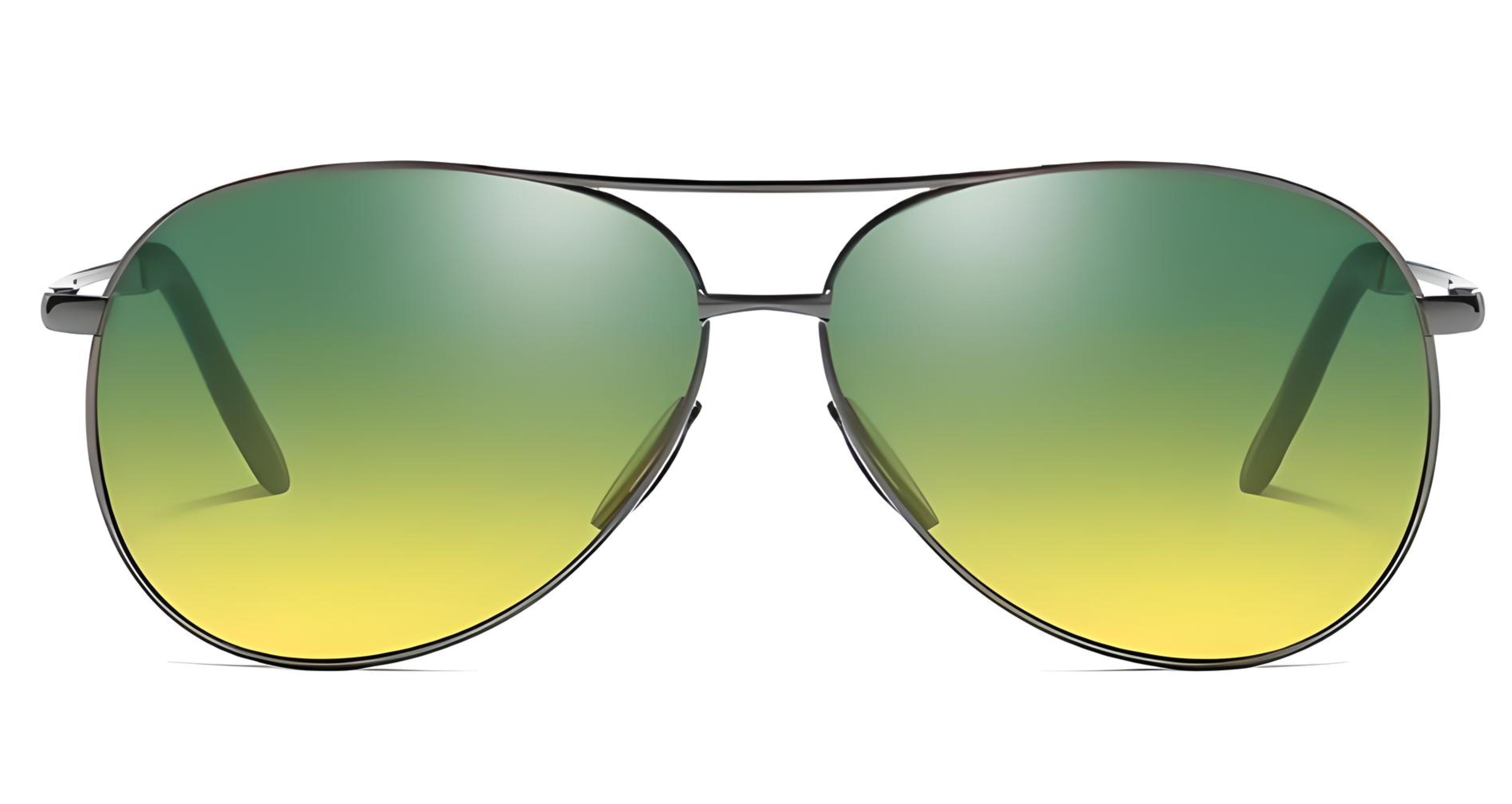Missandtrendy retro aviator sunglasses with gunmetal metal frame and gradient green lens front side view