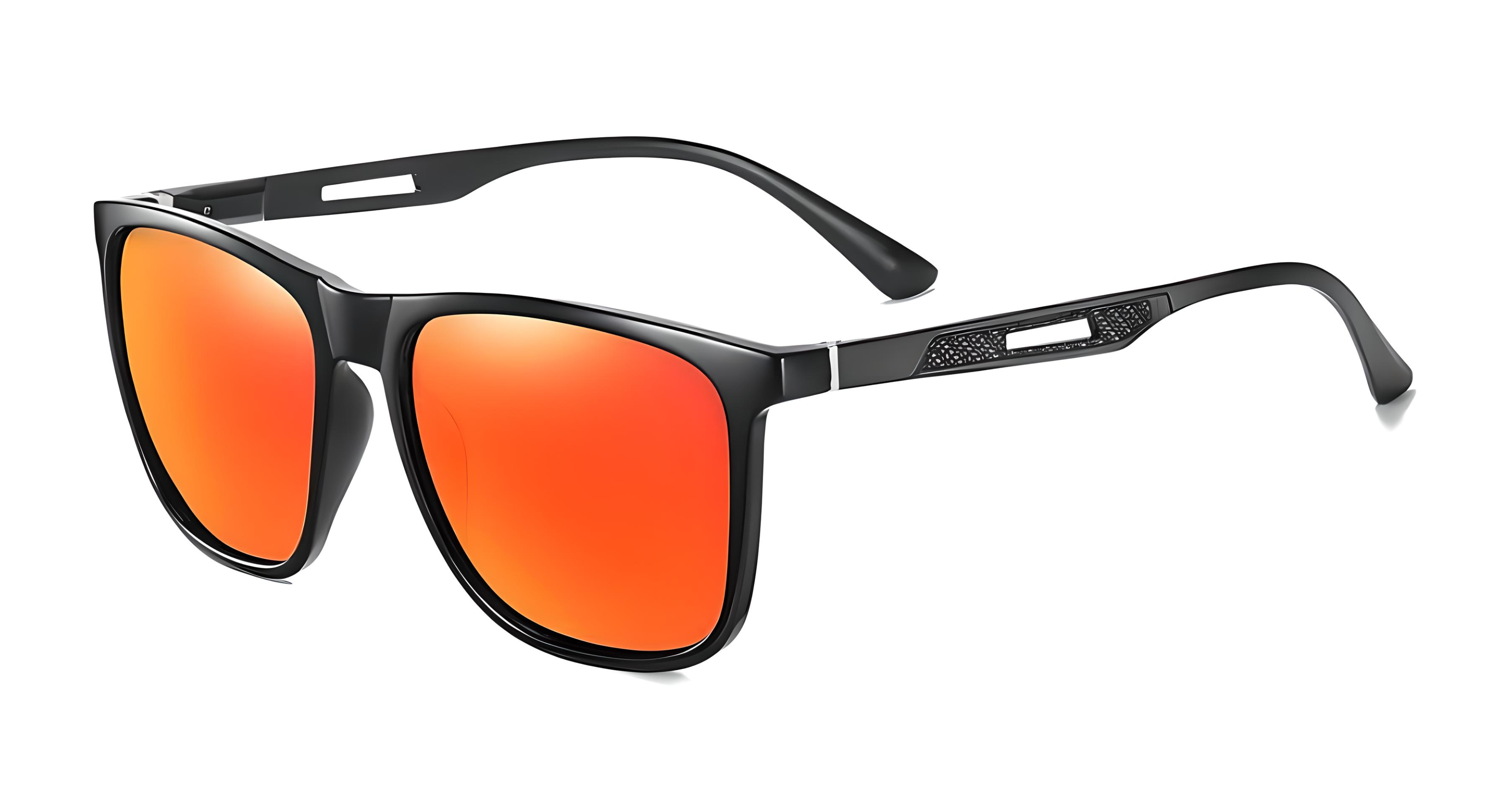 Missandtrendy soho square sunglasses with black metal frame and mirror orange lens 45º side view