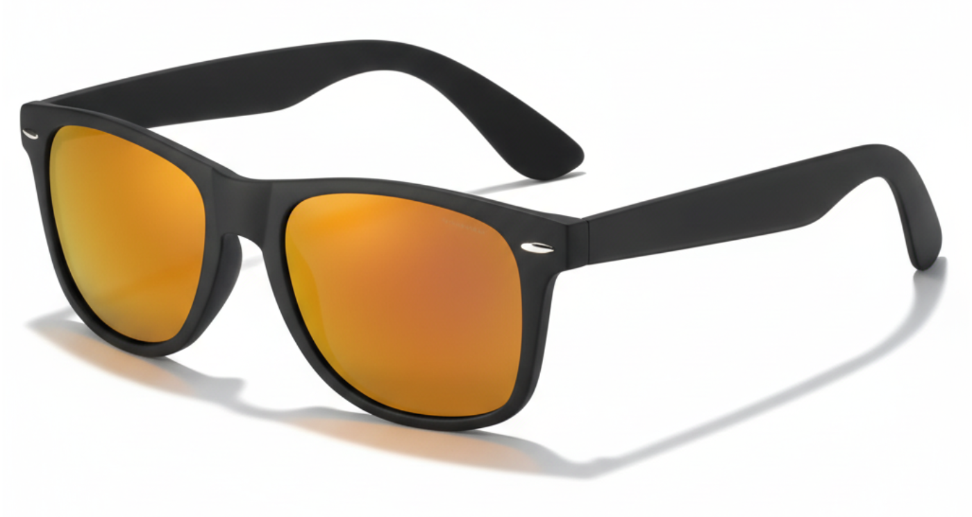 Missandtrendy sunshine wayfarer sunglasses with black frame and mirror yellow lens 45º side view_01