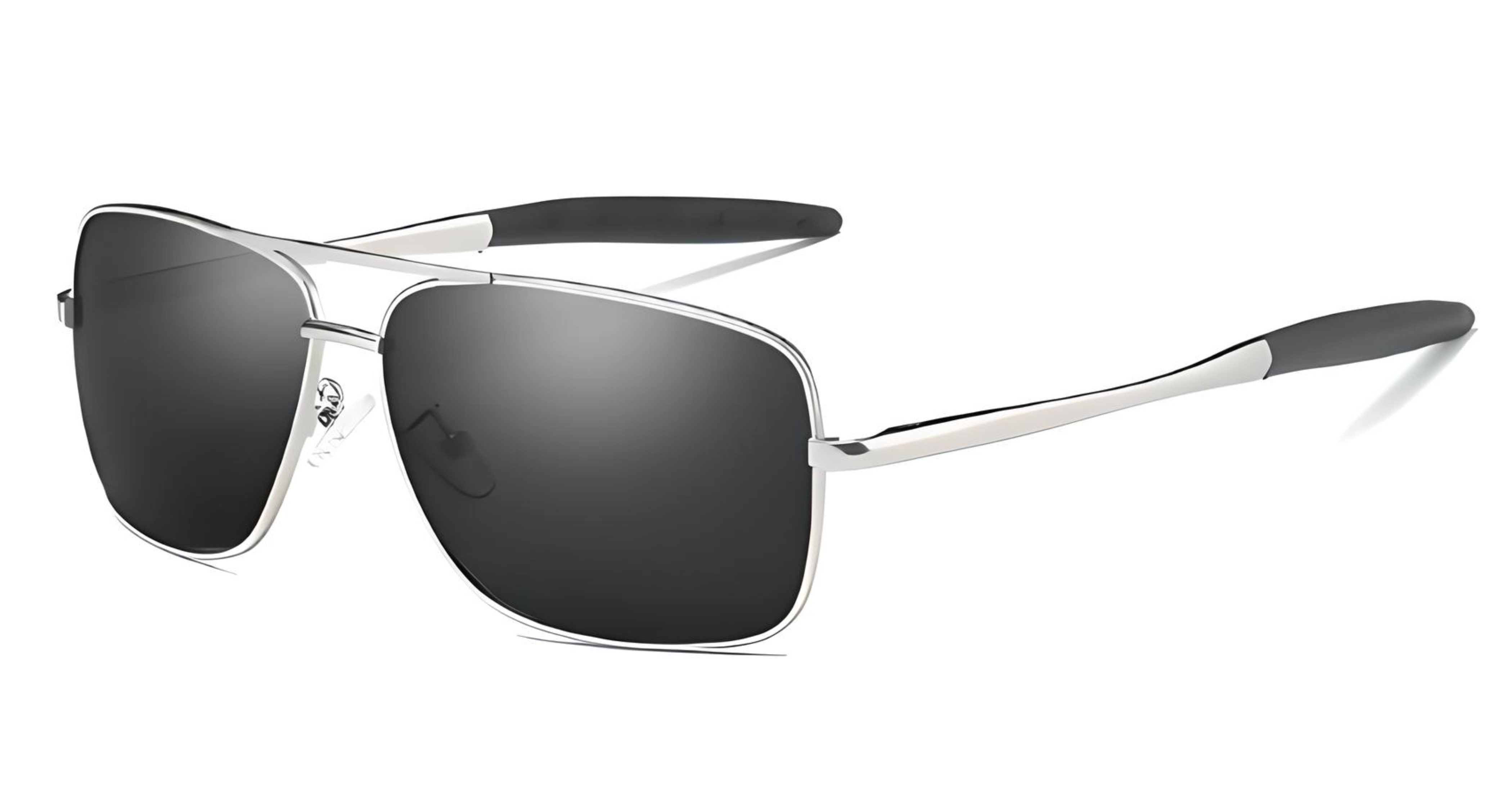 Missandtrendy thinline rectangular sunglasses with silver frame and black lens 45º side view