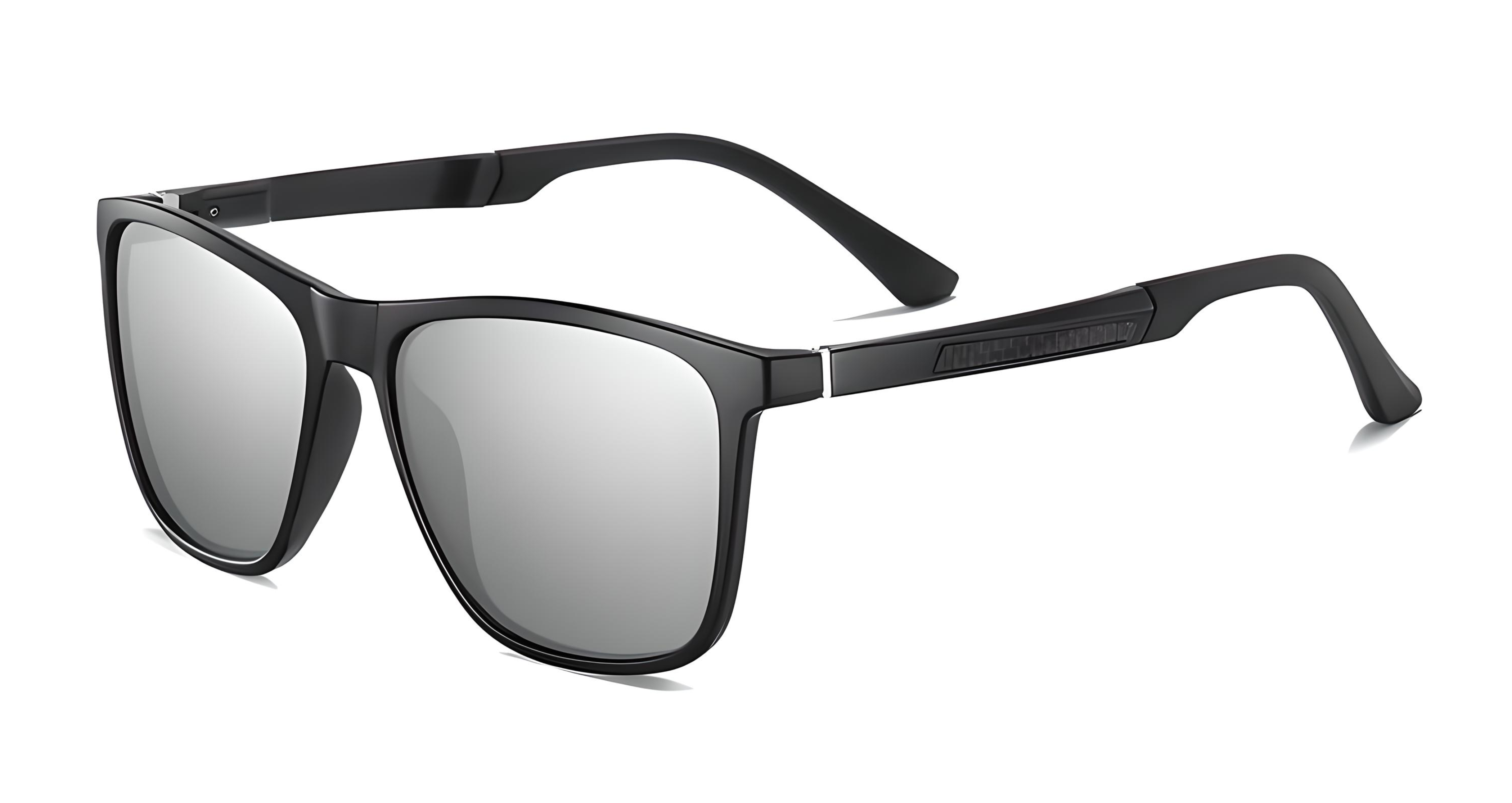 Missandtrendy touring square sunglasses with black frame and mirror grey lens 45º side view