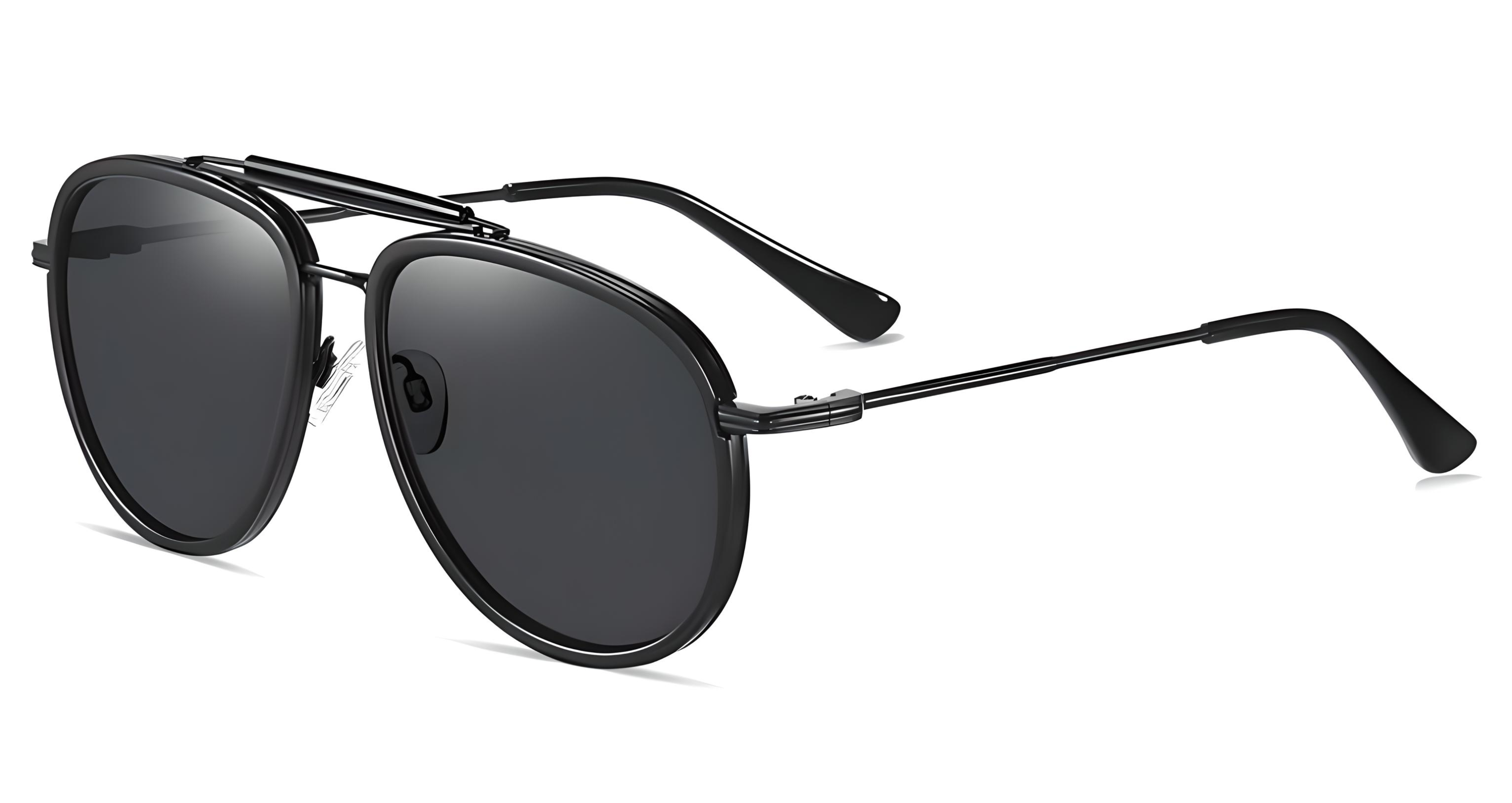 Missandtrendy vegas aviator sunglasses with black metal frame and black lens 45º side view