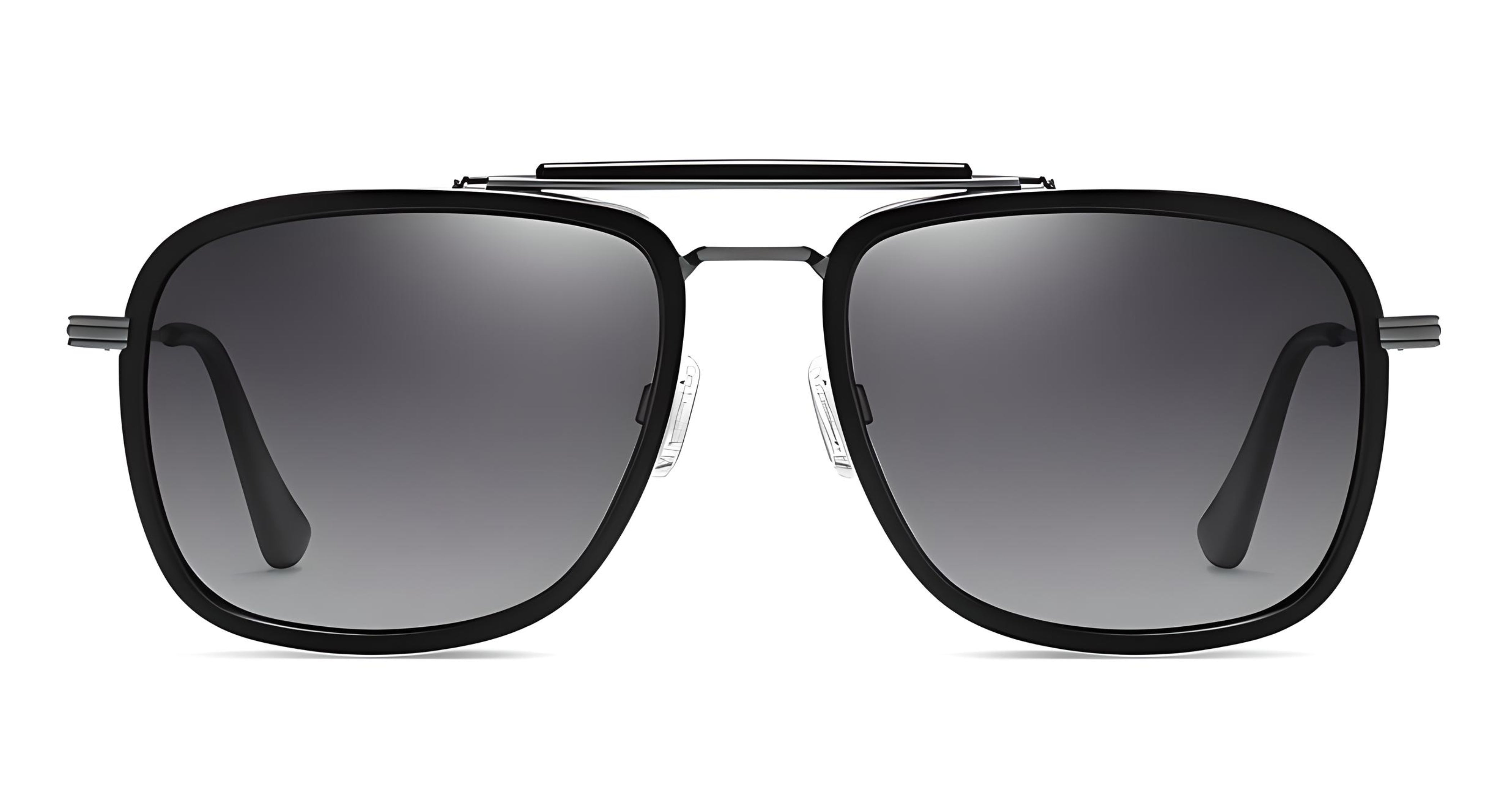 Missandtrendy vegas aviator sunglasses with black rectangular frame and black lens front side view