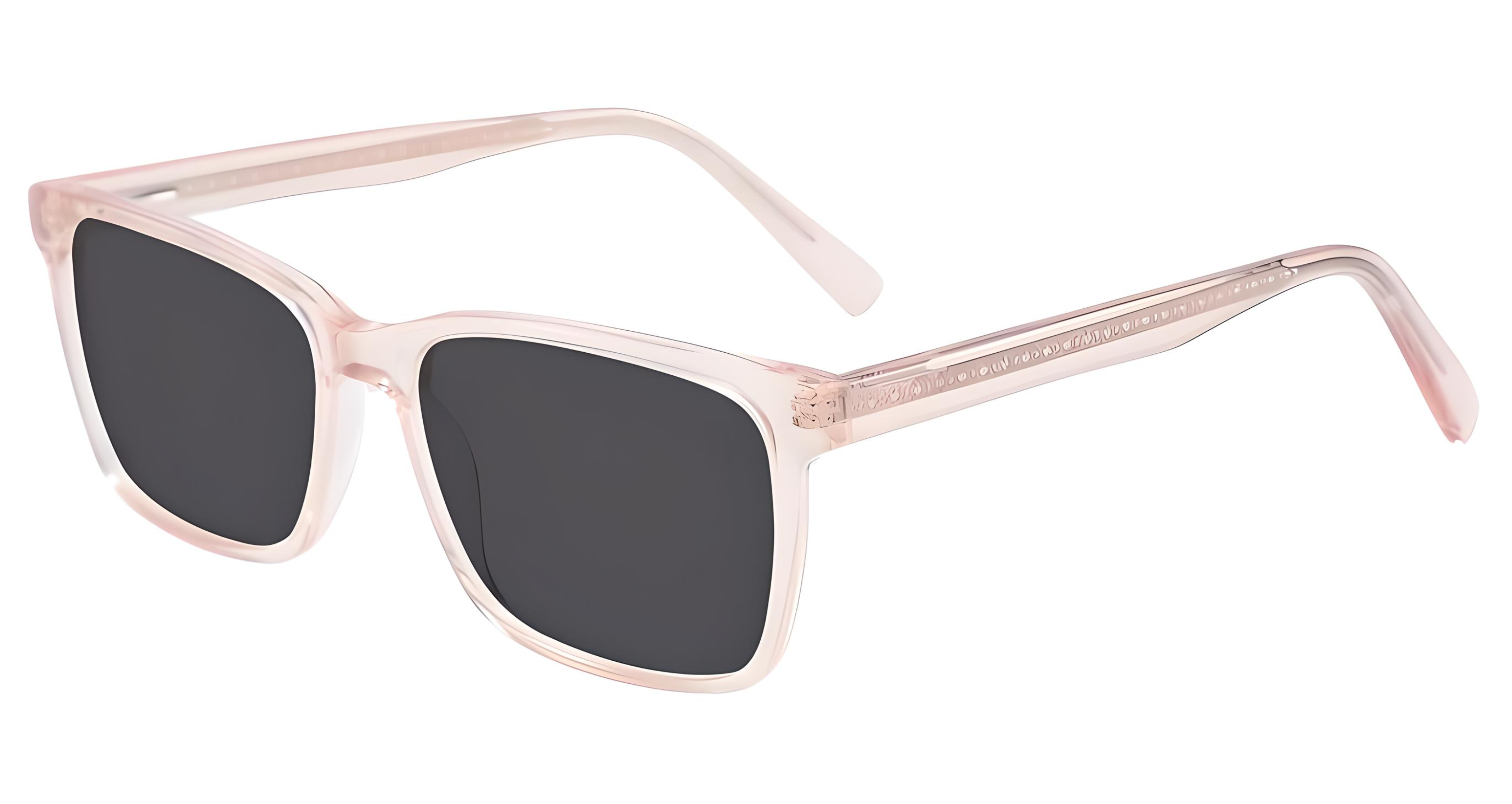 Missandtrendy waves rectangular sunglasses with clear pink frame and green lens 45º side view