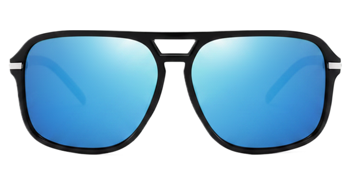 Missandtrendy Piccadilly aviator sunglasses with black frame and mirror Blue lens front side view new style
