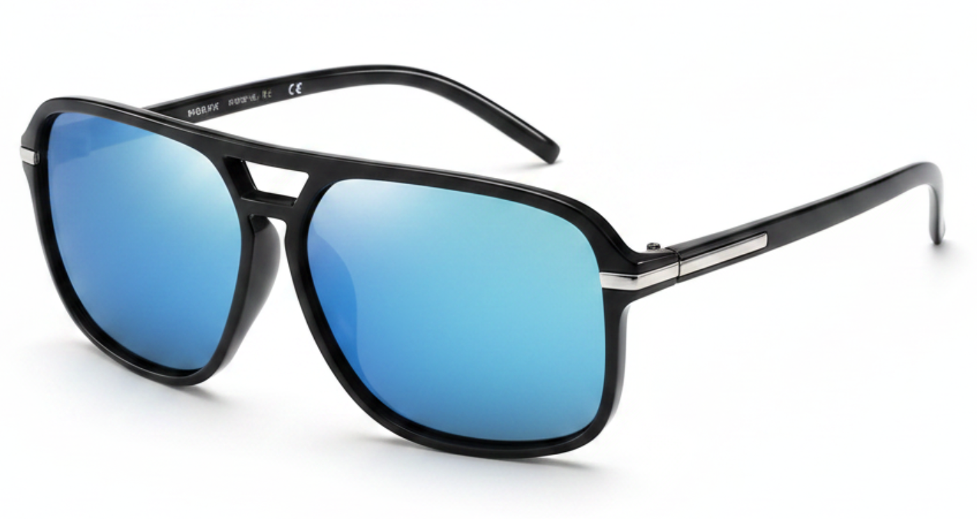 Missandtrendy Piccadilly aviator sunglasses with black frame and mirror Blue lens45º side view new style