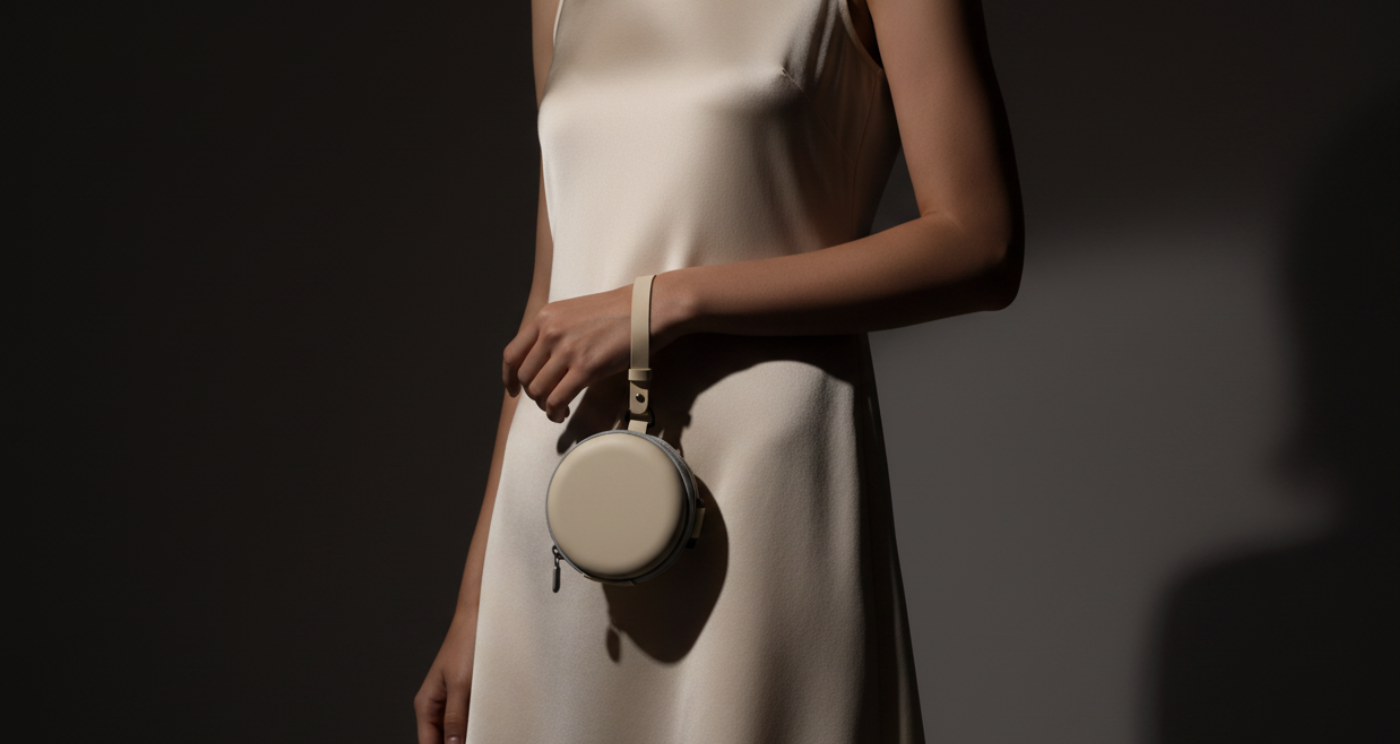 Convert round pouch on female models hands Missandtrendy London