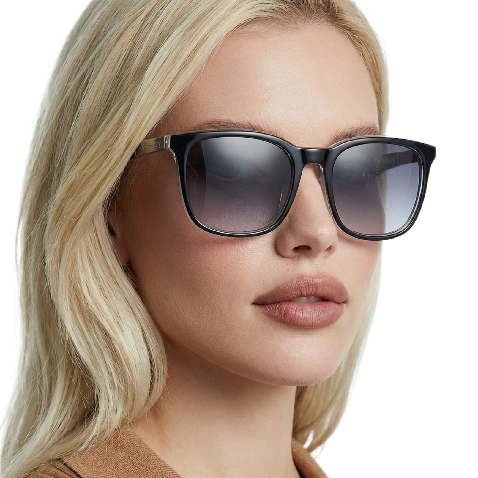 Woman wearing London black frame and black lens wayfarer sunglasses by Missandtrendy 45º side view_1