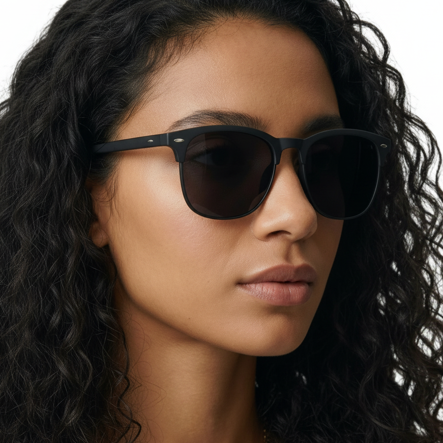 Woman_wearing_Piccadilly_black_frame_and_black_lens_sunglasses_by_Missandtrendy_45_side_full_view_01