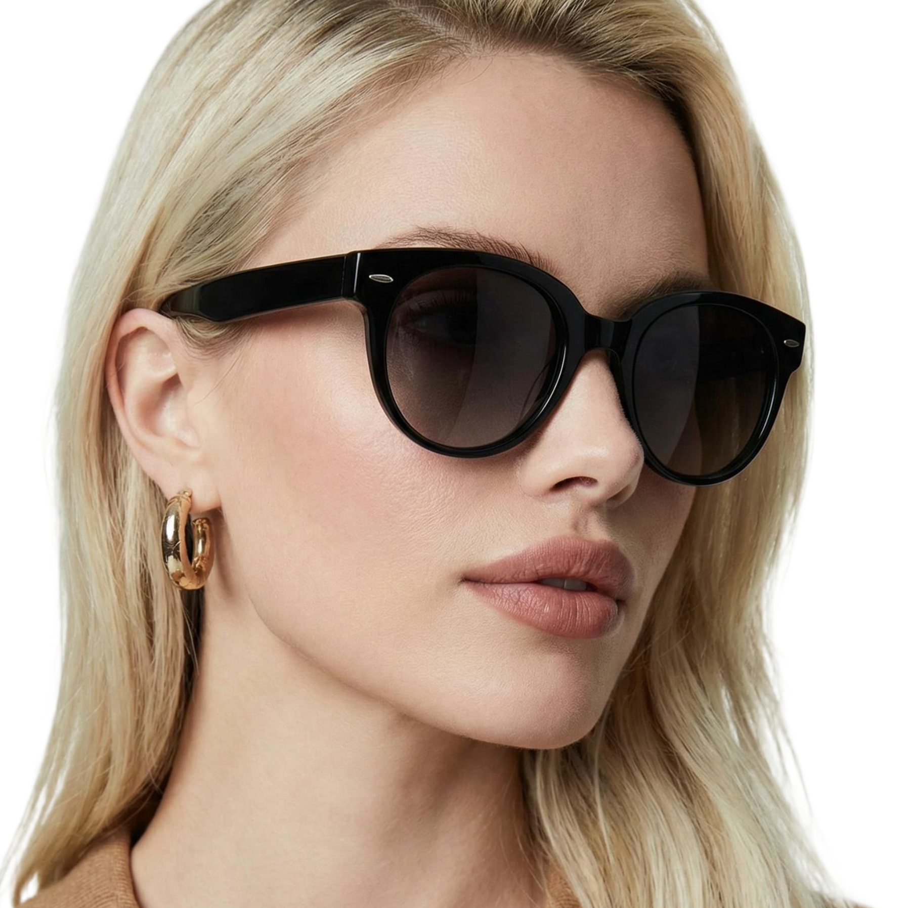 Woman_wearing_zenith_black_frame_and_black_lens_wayfarer_sunglasses_by_Missandtrendy_45_side_view_round_lens