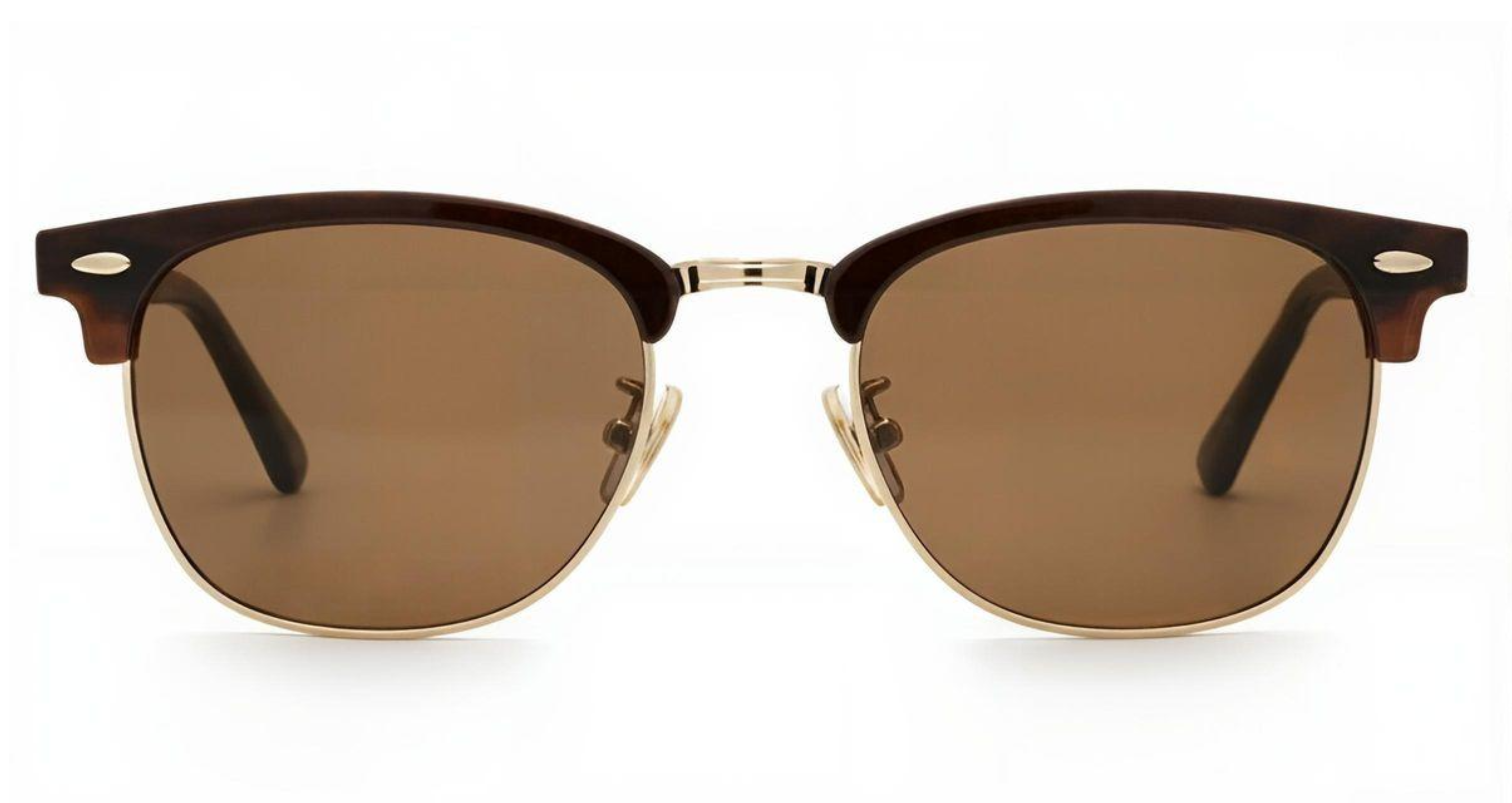 Cardiff - A pair of classic-style sunglasses with brown lenses, a dark brown acetate brow, and gold metal rims and bridge, shown against a plain white background - Missandtrendy.