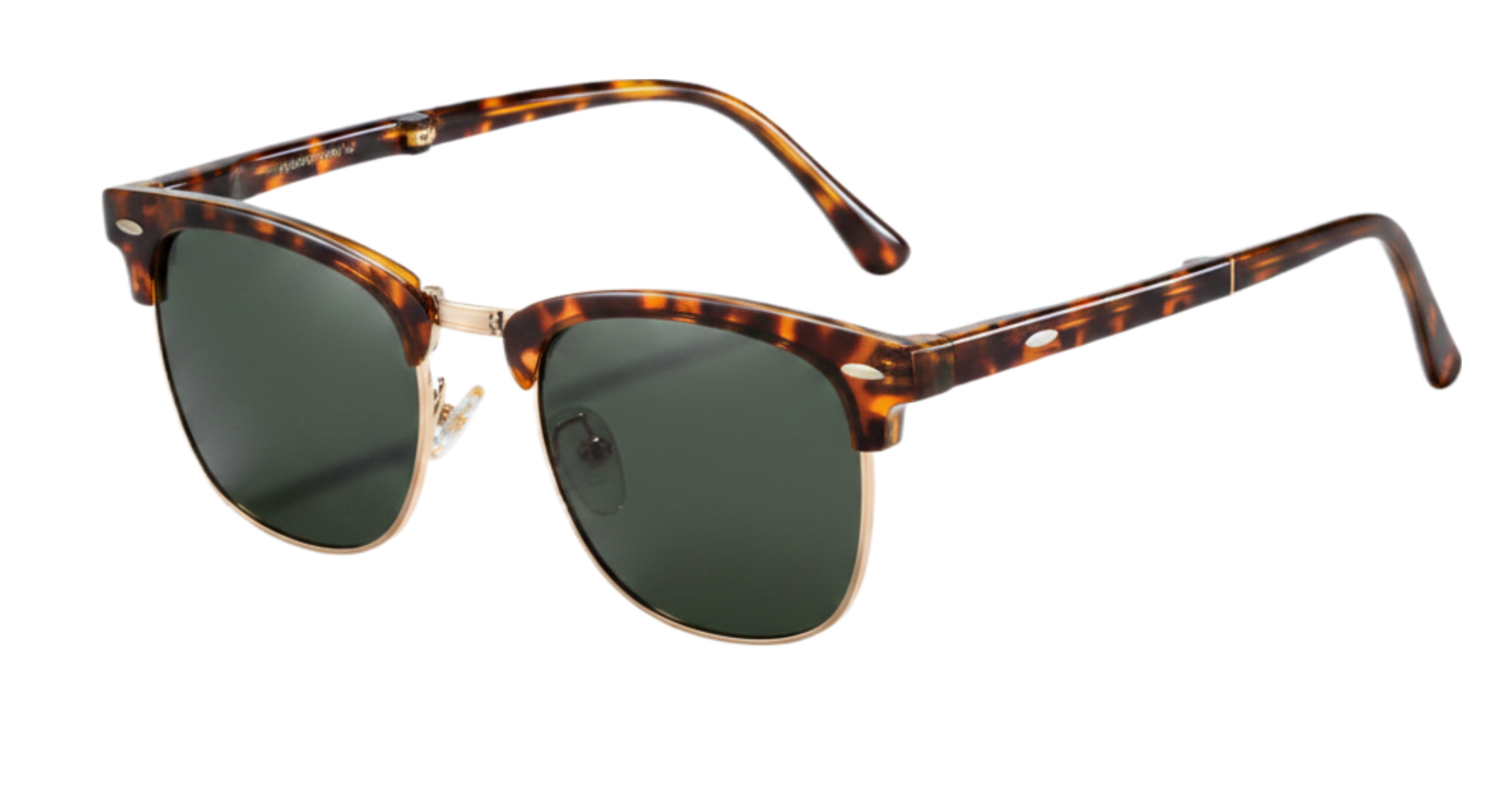 Missandtrendy Cardiff Clubmaster sunglasses with metal gtortoiseshell frame and green lens front 45º side view