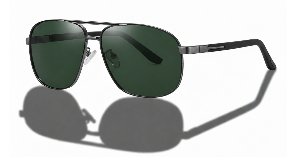 Missandtrendy fusion aviator sunglasses with army green frame and green lens 45º side view new style.,