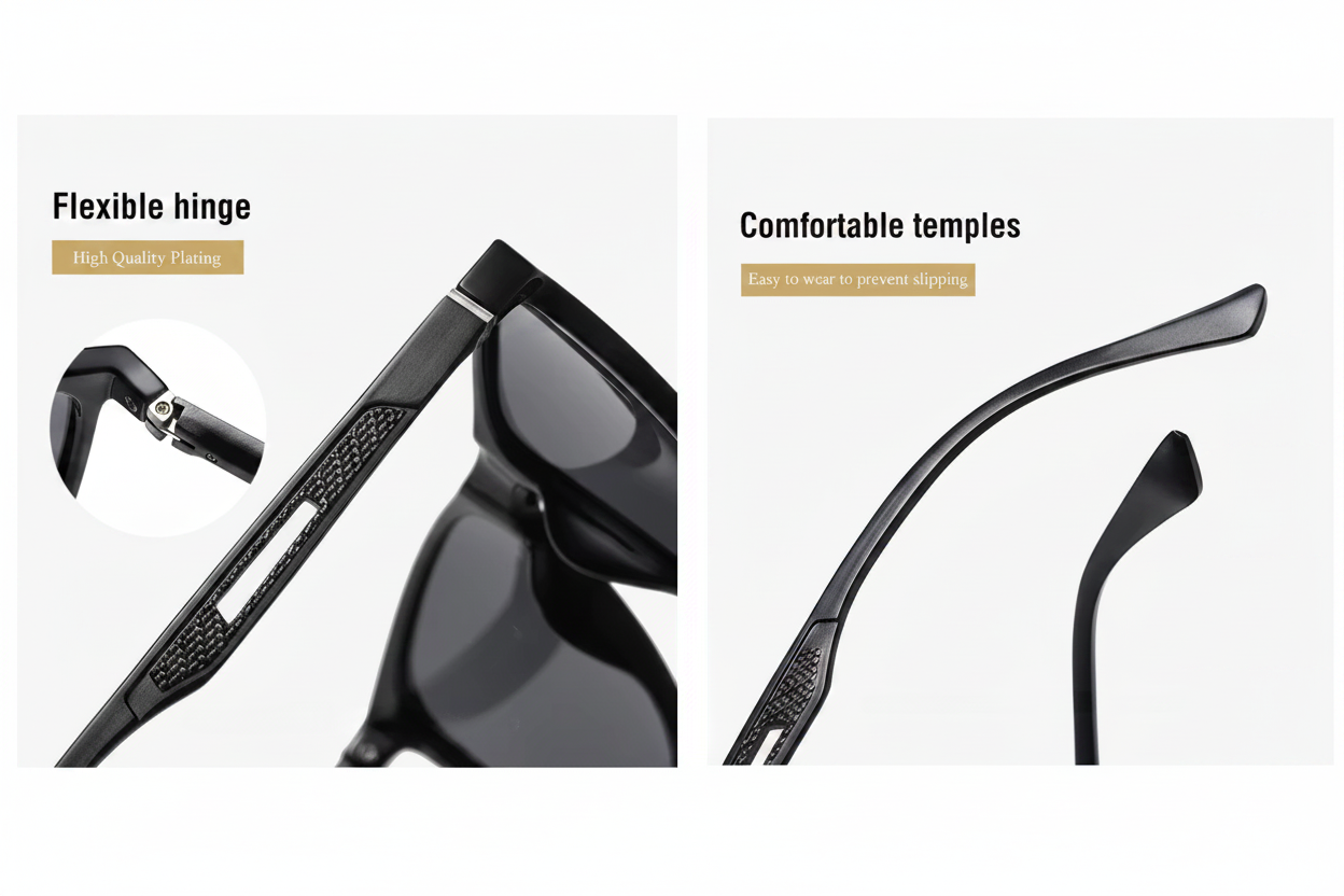 Soho Bold Unisex Polarised UV 400 TR 90 Black Sunglasses 45º View
features