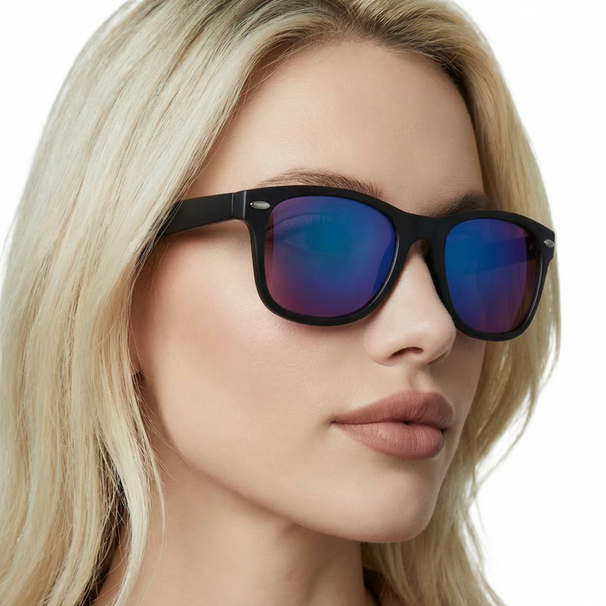 woman_wearing_sunshine_black_frame_and_mirror_blue_lens_wayfarer_sunglasses_by_Missandtrendy_45_side__full_view_02