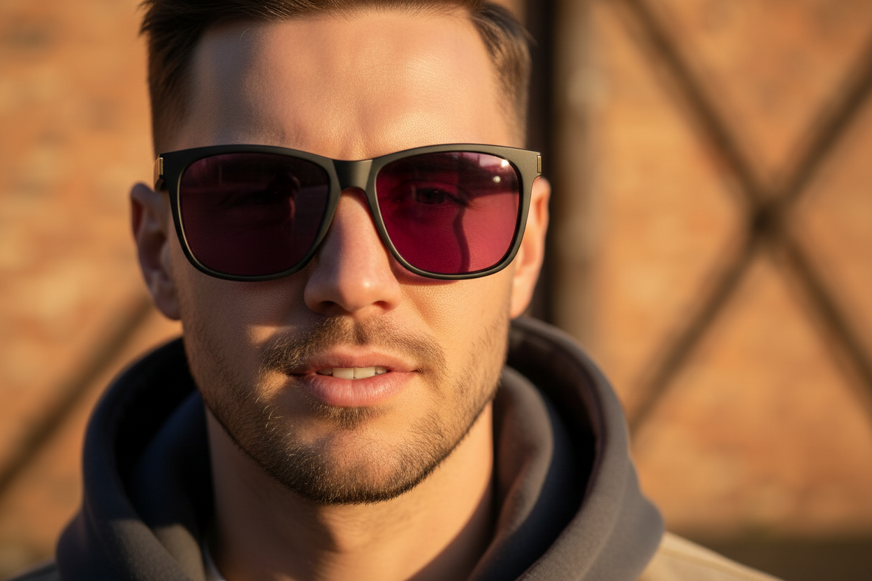 Man wearing Missandtrendy UV 400 polarised sunglasses in Kelham Island, Sheffield