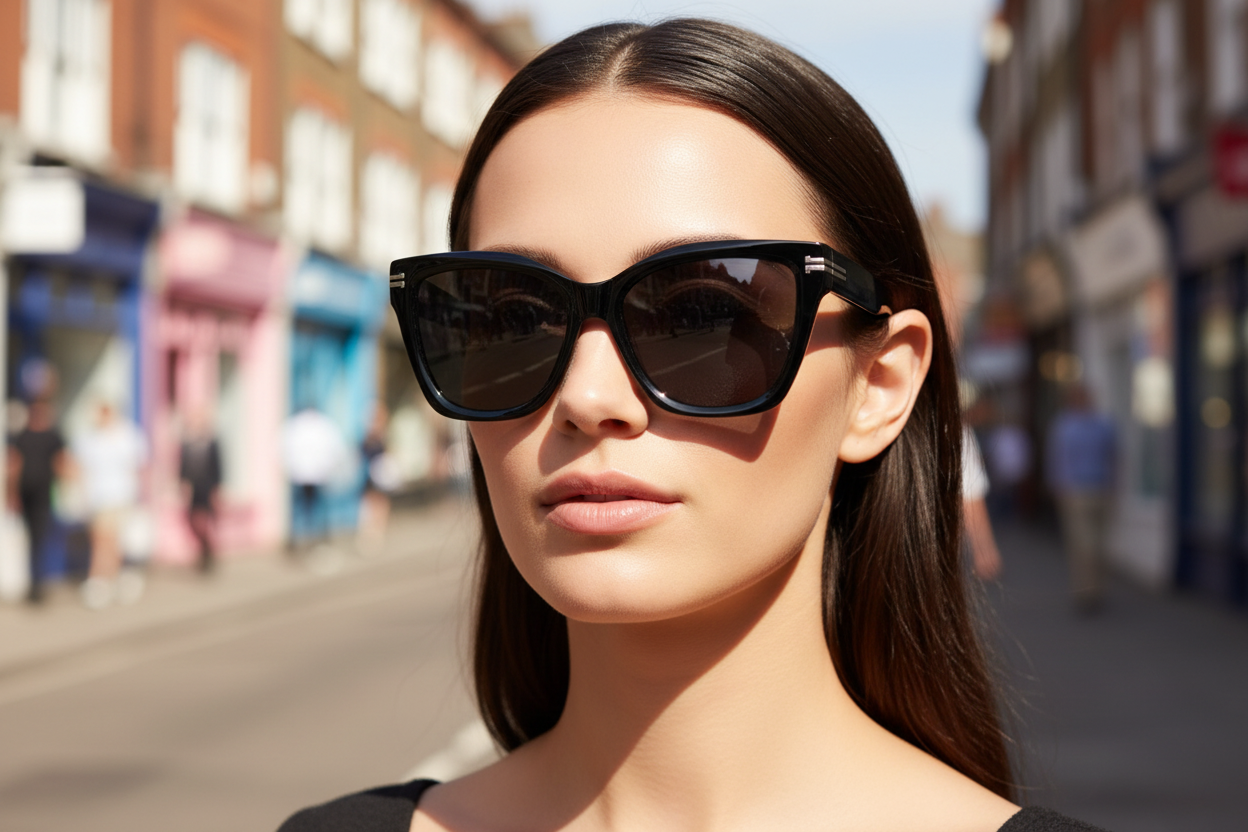 UK woman wearing black cat-eye polarised UV400 sunglasses in London — Missandtrendy