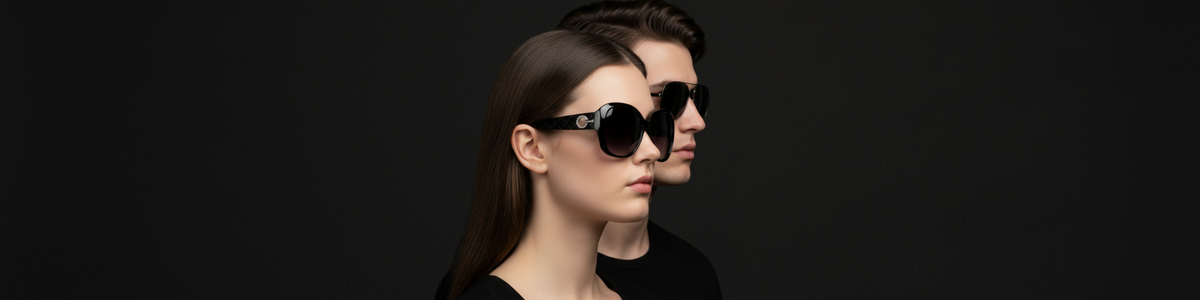 UV sunglasses. Women and man wearing black UV400 protection sunglasses from Missandtrendy UK