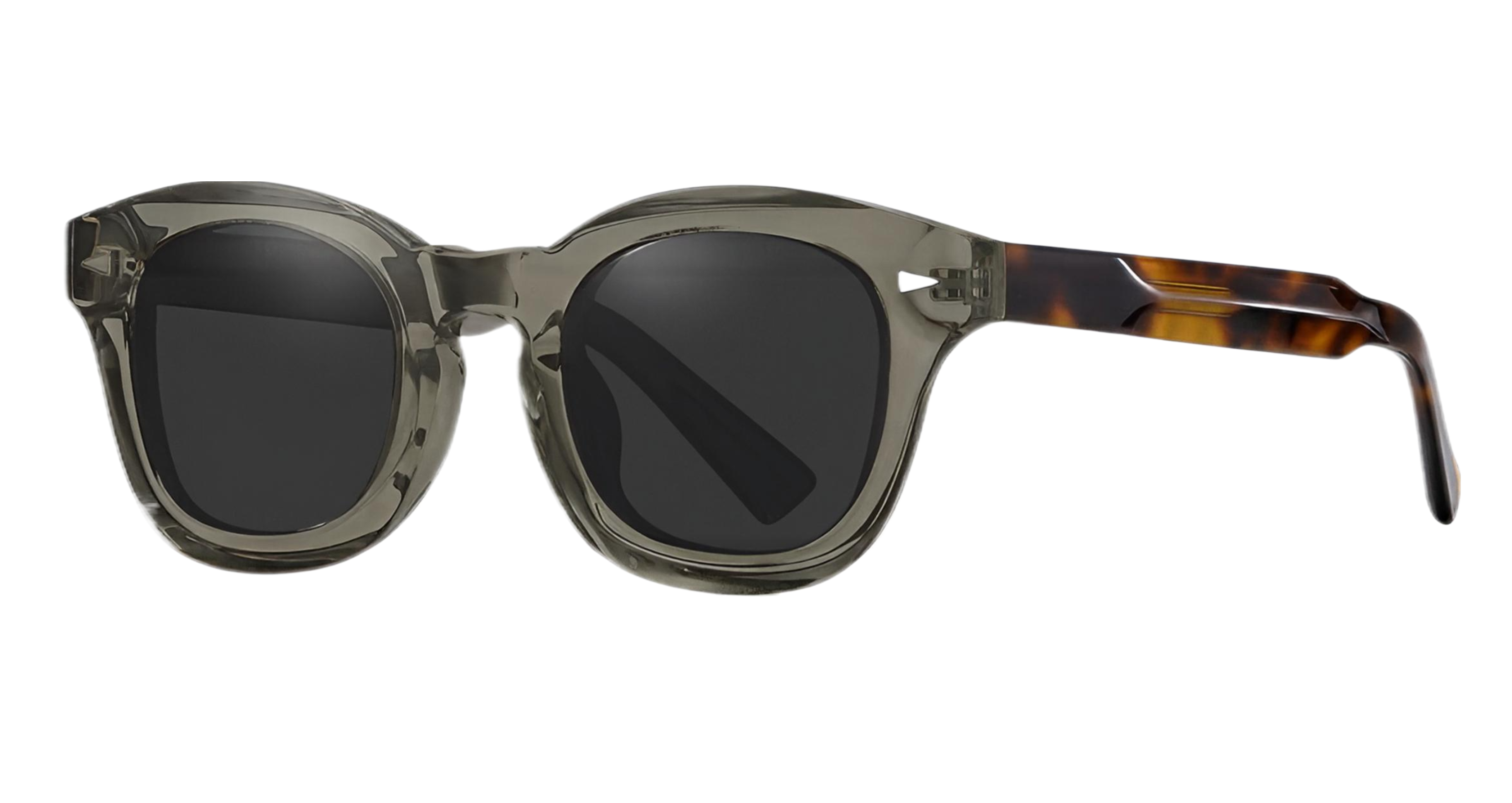 Catwalk Oversized UV 400 polarised sunglasses with a translucent smoky grey frame, dark lenses, and tortoiseshell temple arms on a white background by Missandtrendy