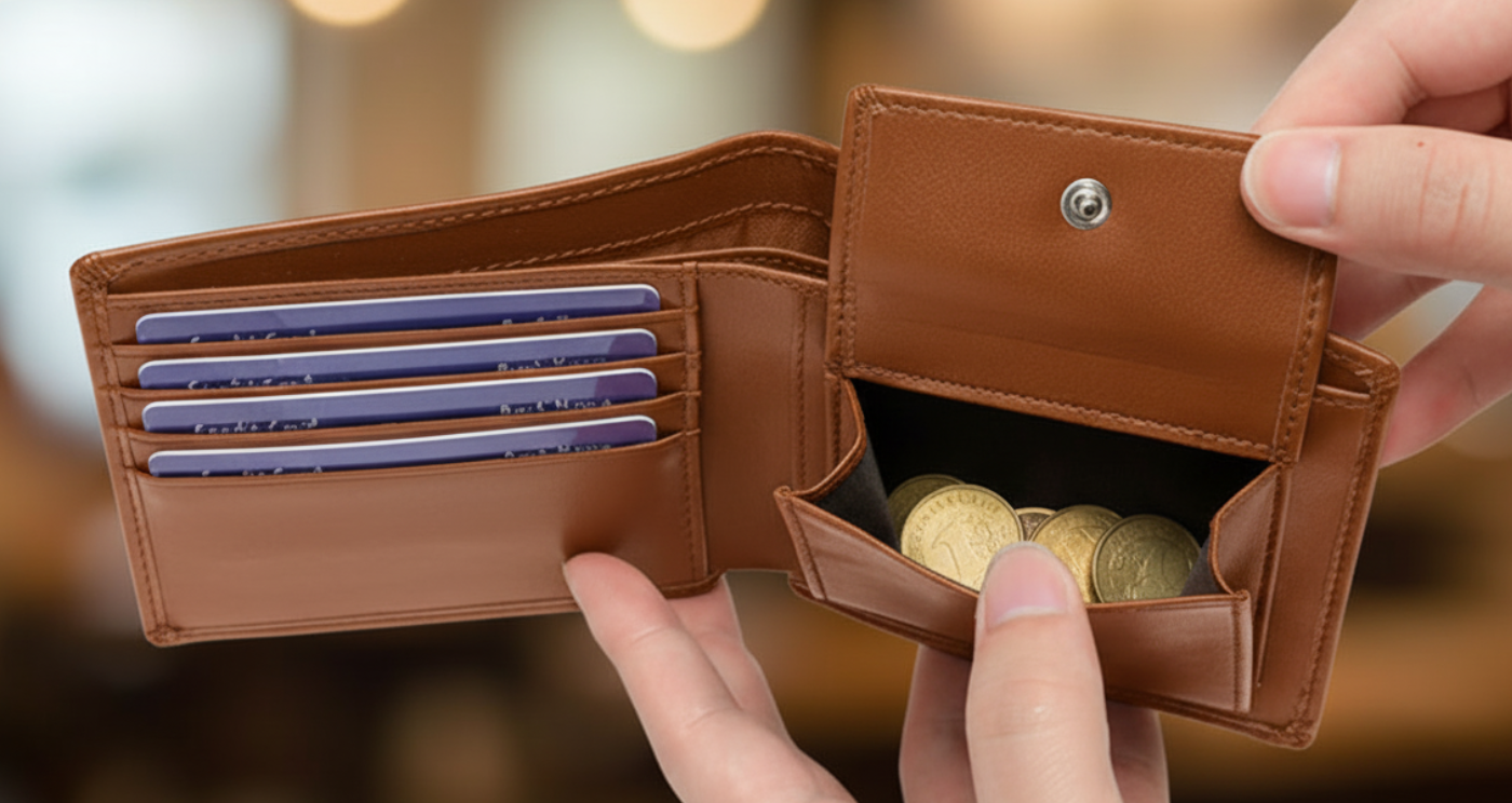 Genuine Leather Bifold Wallet for Men Perfect Gift brown unfolded 