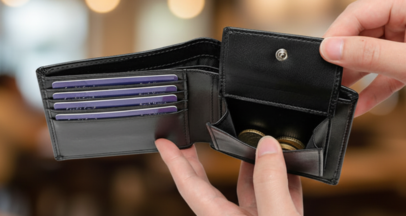 Genuine Leather Bifold Wallet for Men Perfect Gift black unfolded 