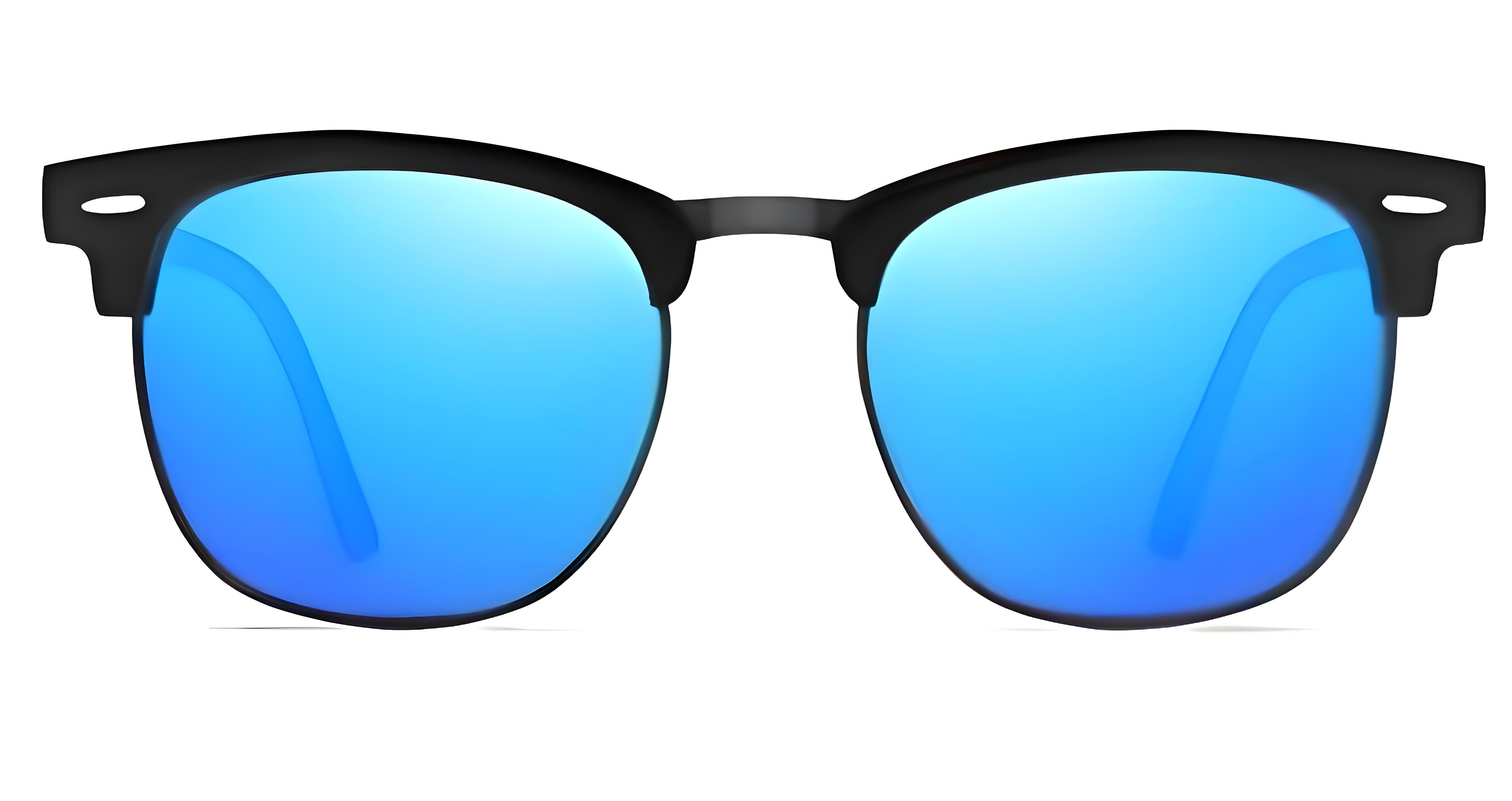 Missandtrendy Bowy Clubmaster sunglasses with black frame and blue mirror lens 45º side view