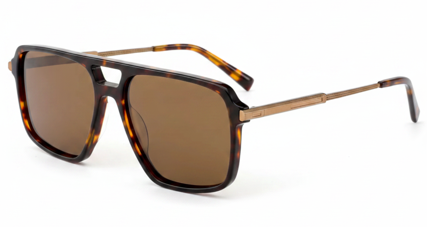 Brando Men's Aviator Polarised UV Sunglasses with tortoiseshell frame and brown lens by Missandtrendy 45º view