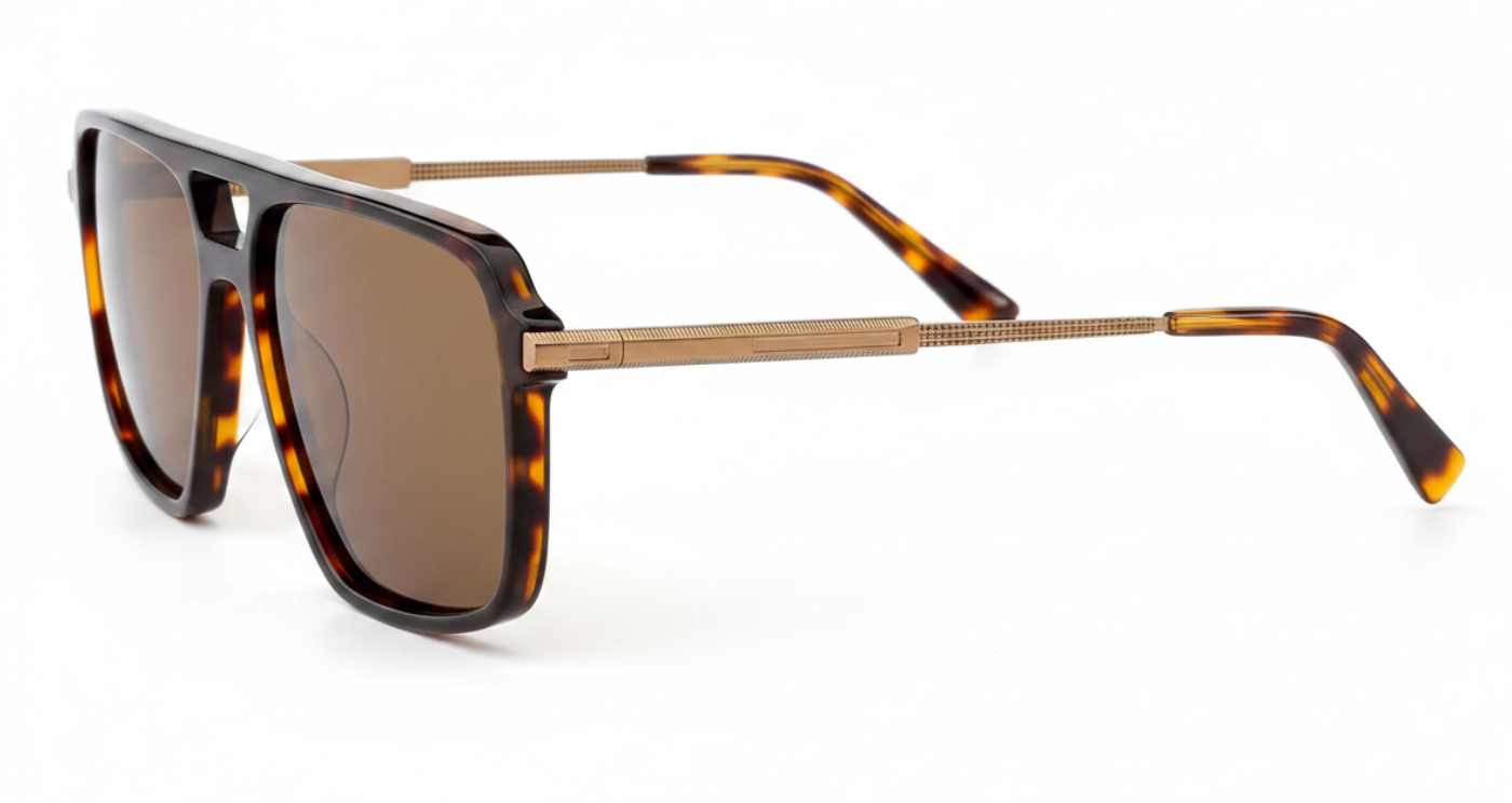 Brando Men's Aviator Polarised UV Sunglasses with tortoiseshell frame and brown lens by Missandtrendy 90º view