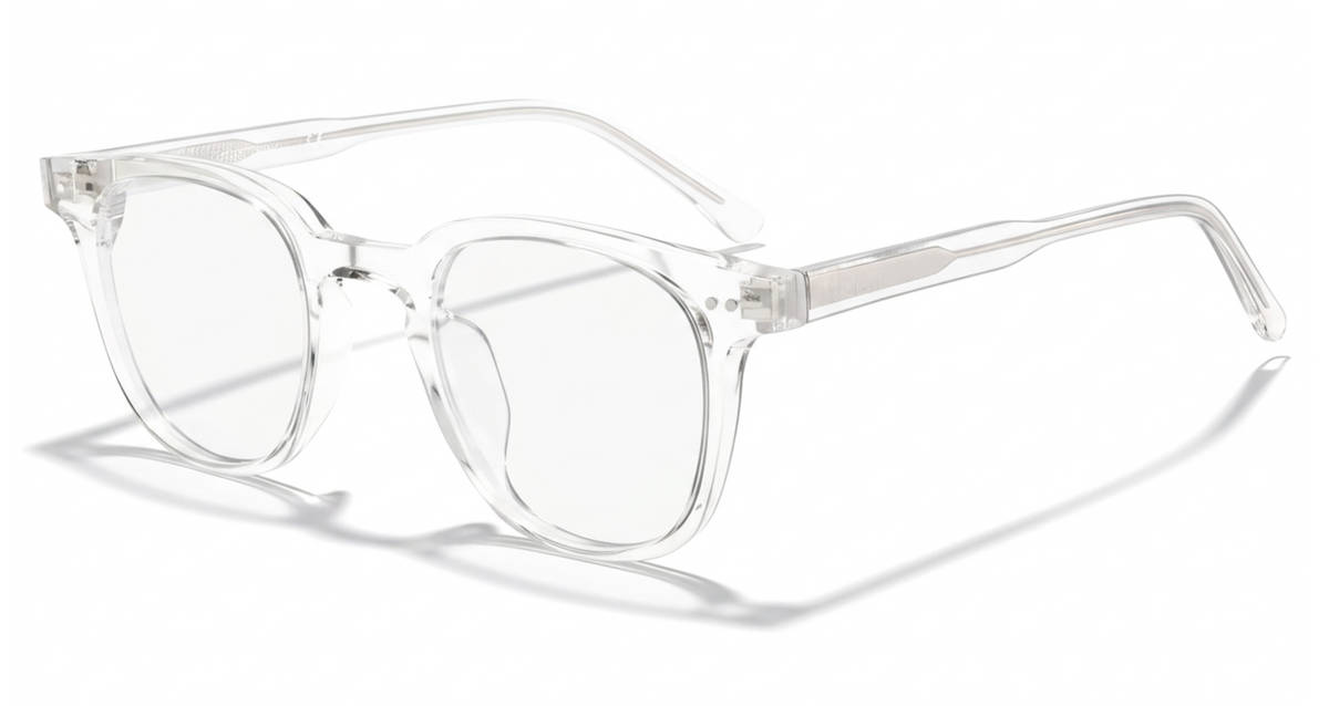 Candice Women's Prescription round-frame eyeglasses with transparent lenses and slim temples, shown on a white background with a soft shadow.