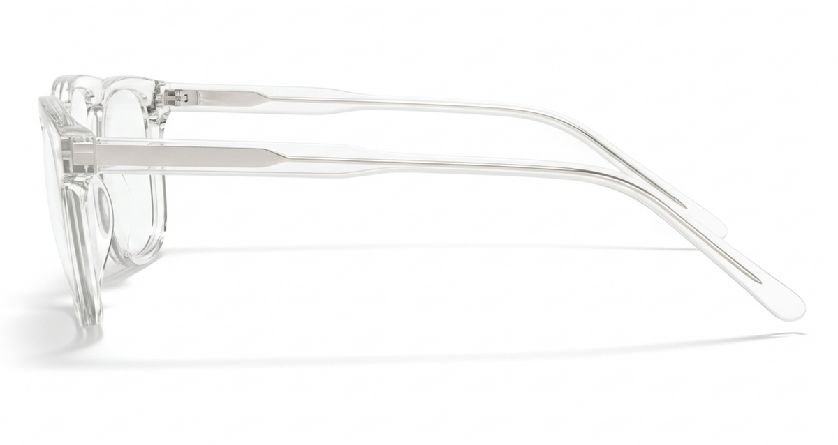 Candice Women's Prescription clear acetate round-frame eyeglasses shown in a side profile view on a white background.