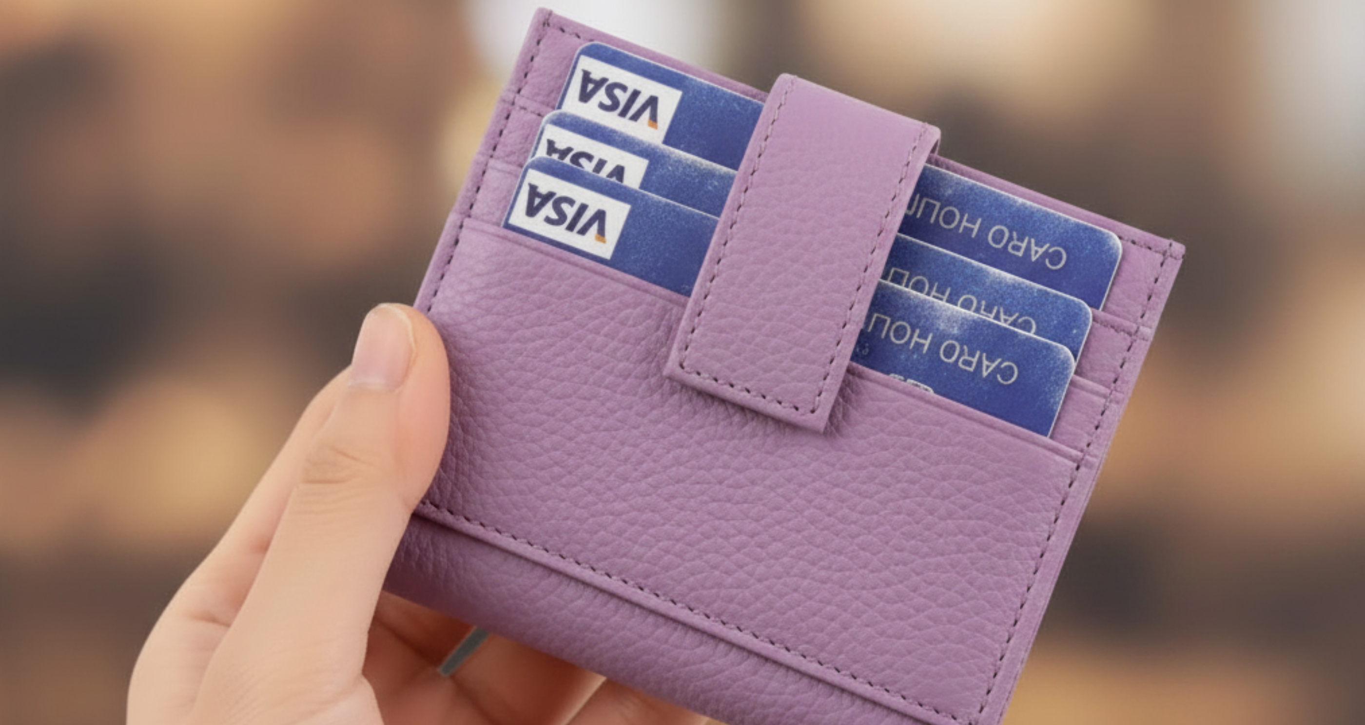 Genuine Leather Card Holder for Women Perfect Gift RFID Lilac Purple — Back View.