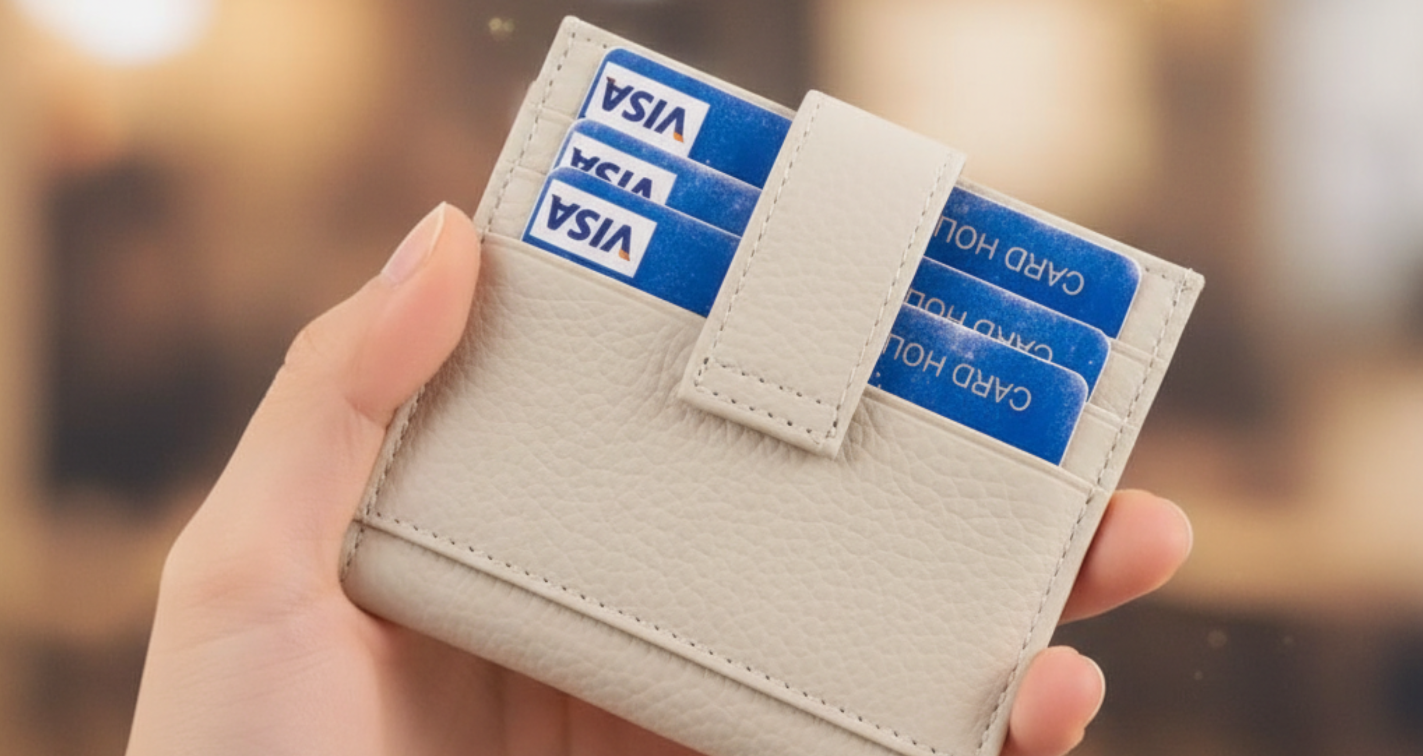 Genuine Leather Card Holder for Women Perfect Gift RFID Beige back view
