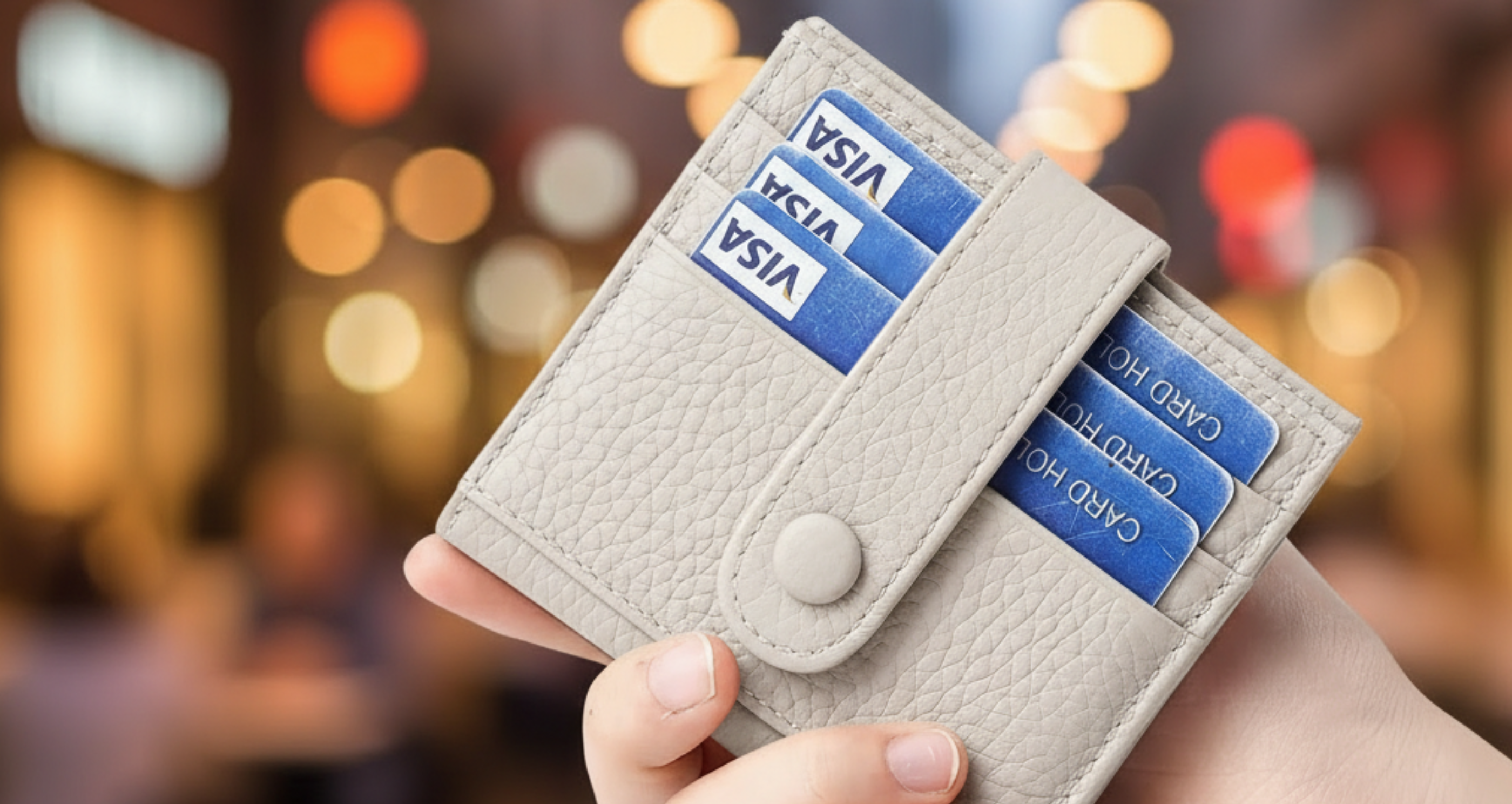 Genuine Leather Card Holder for Women Perfect Gift RFID Beige with cards front
