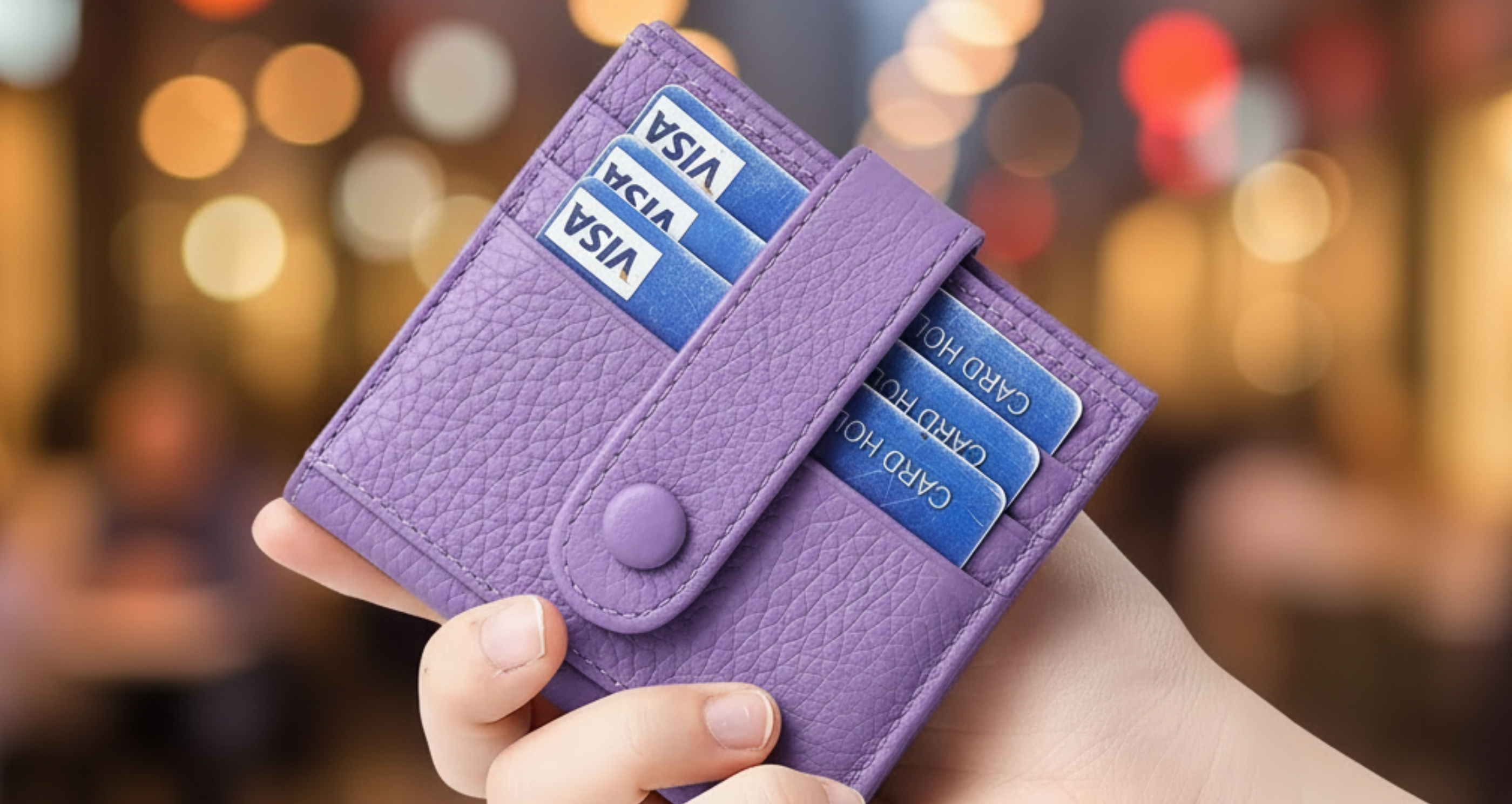 Genuine Leather Card Holder for Women Perfect Gift RFID Purple Card Holder Lifestyle.