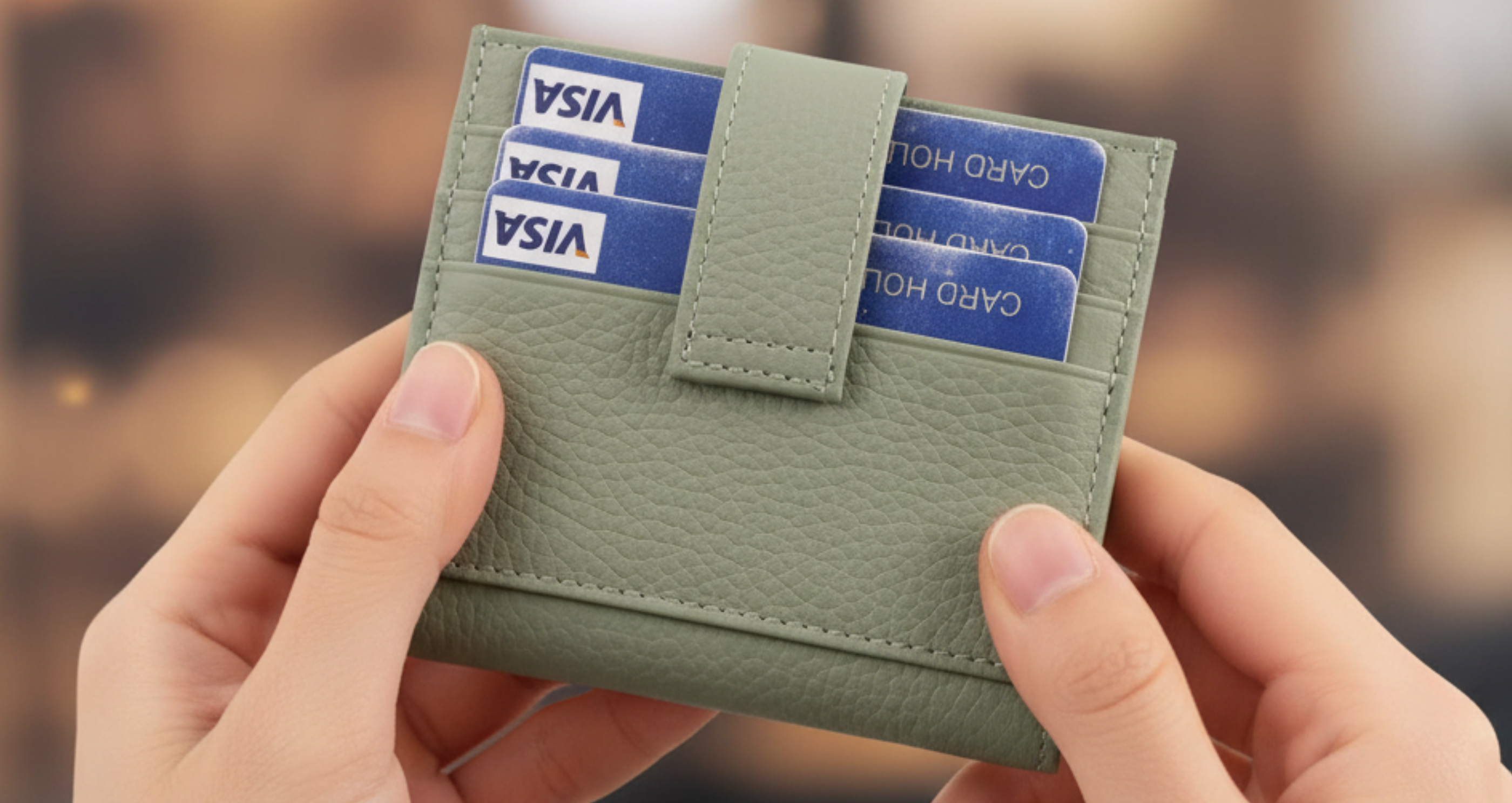 Genuine Leather Card Holder for Women Perfect Gift RFID Sage Green — Back View.