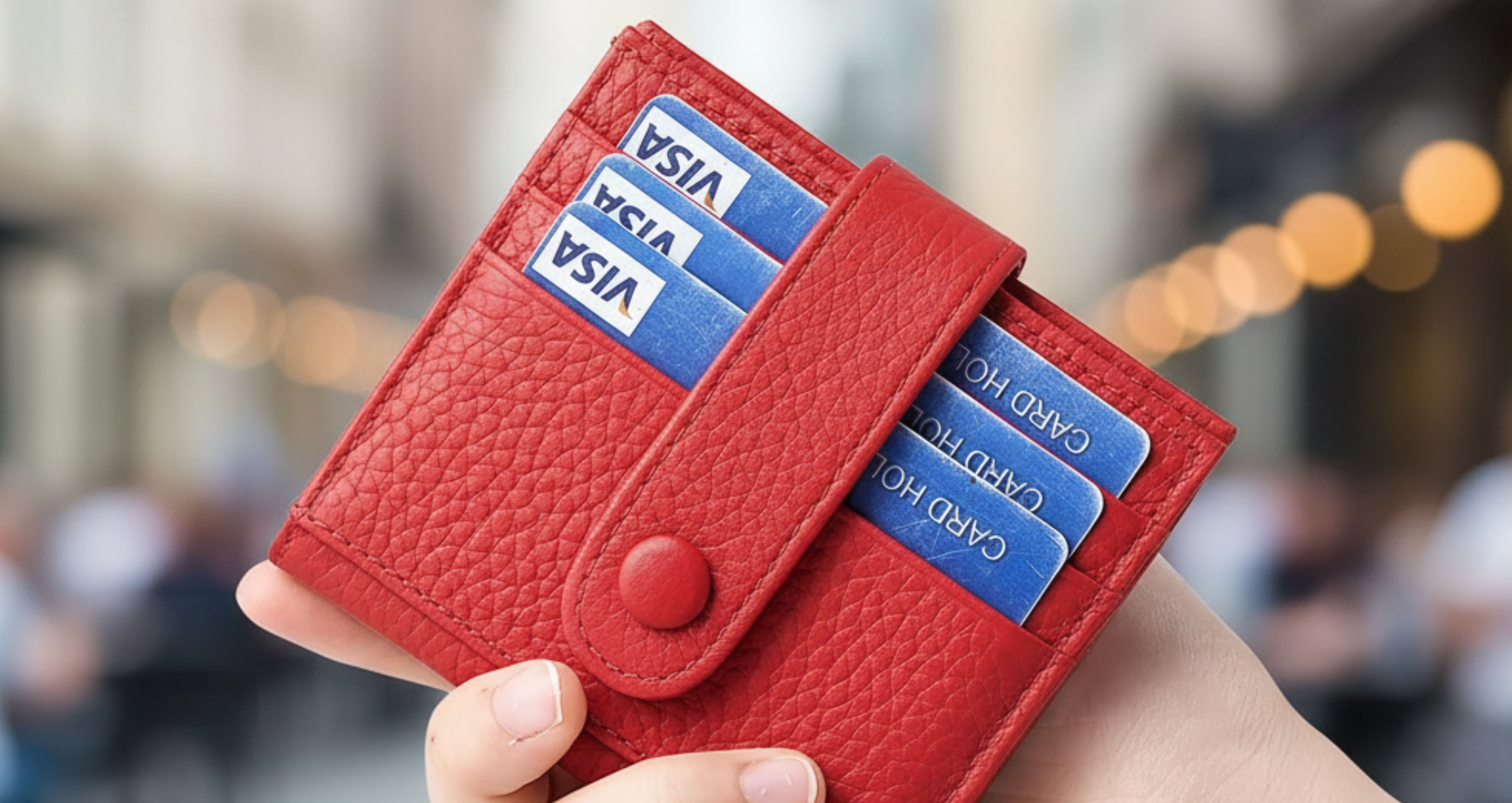 Genuine Leather Card Holder for Women Perfect Gift RFID Red Front View
