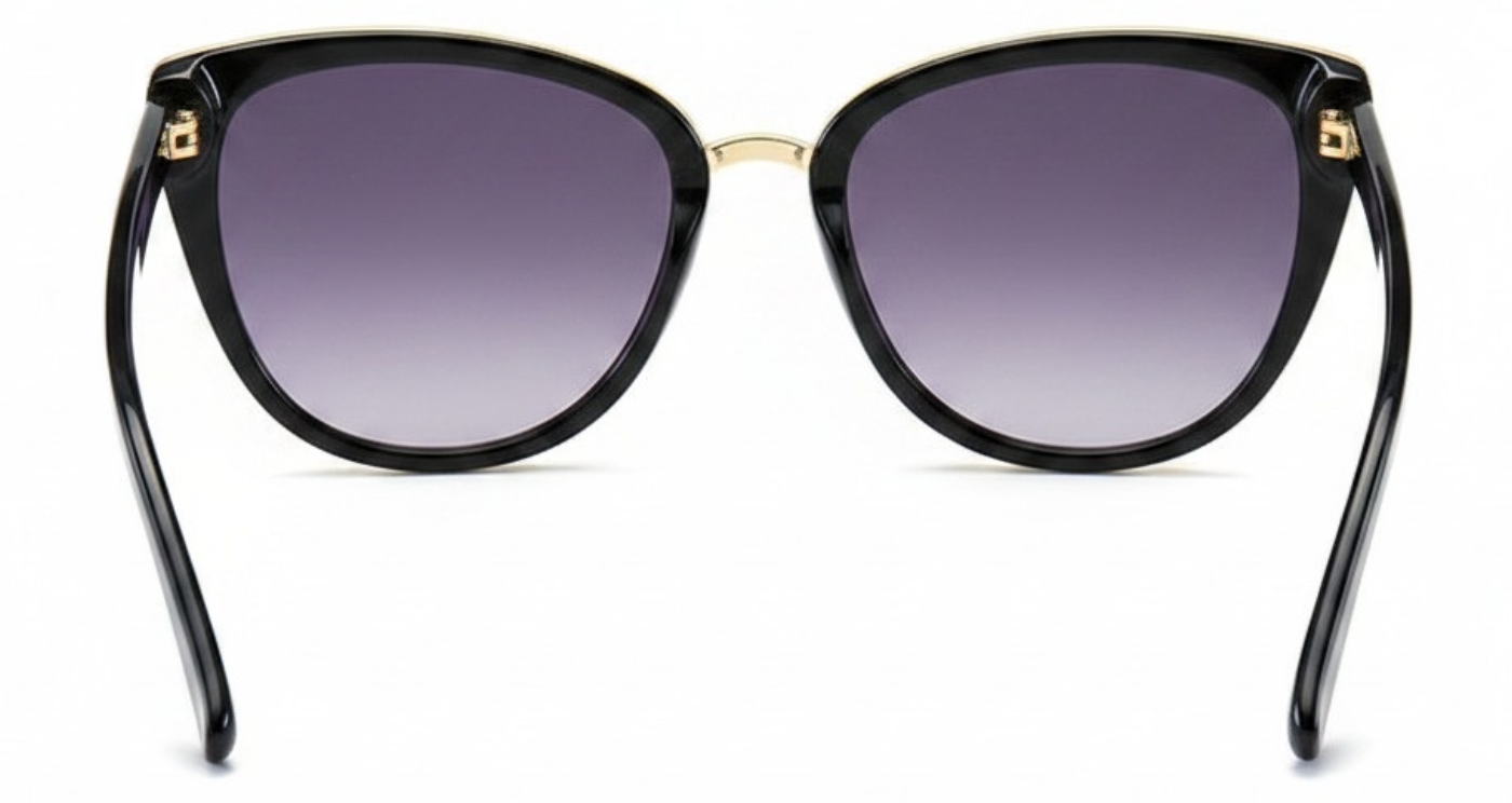 Cayenne Women's Polycarbonate Butterfly UV 400 Sunglasses with black frame and Grey gradient lens 180º view